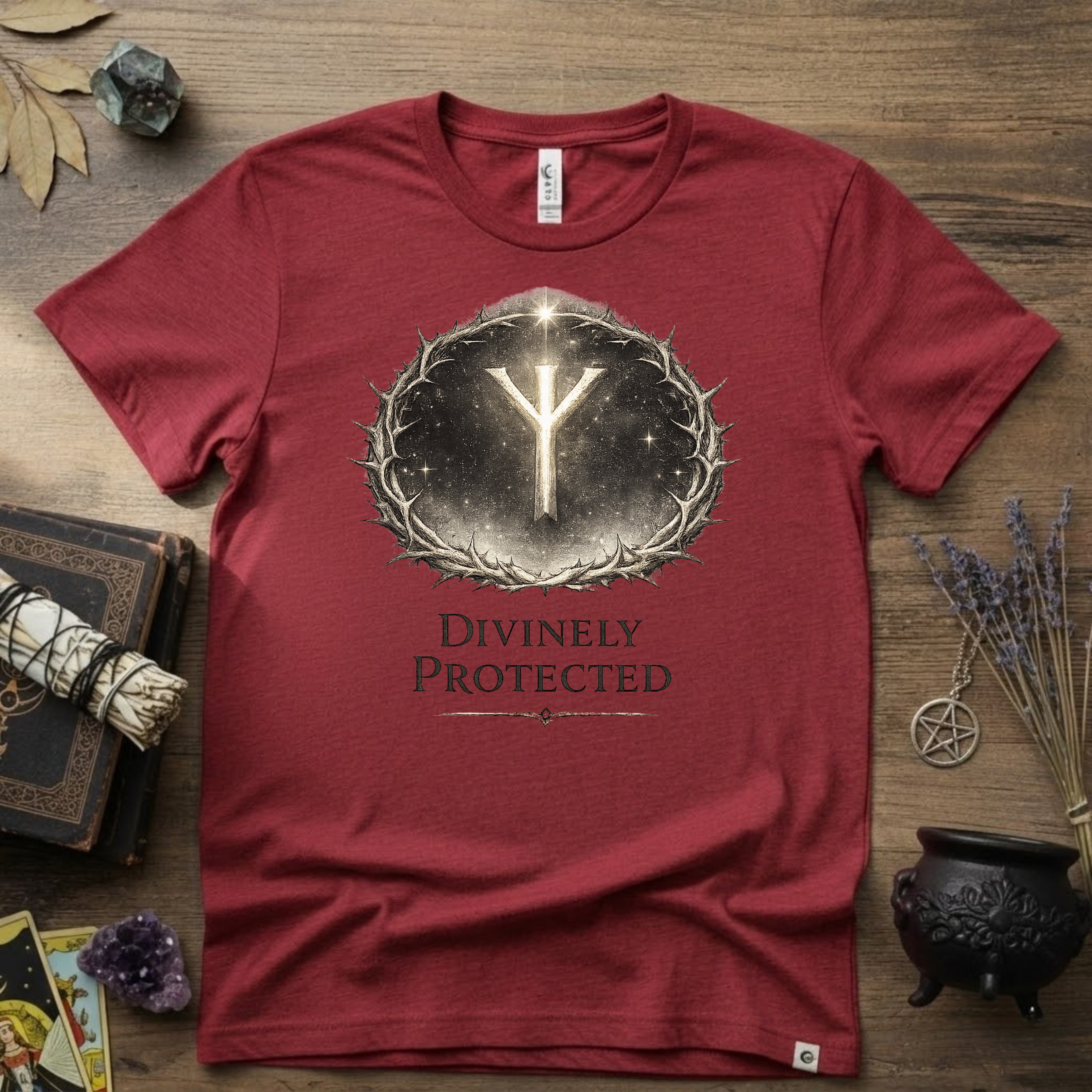 Divinely Protected Algiz Rune T-Shirt — Viking Protection Symbol Tee