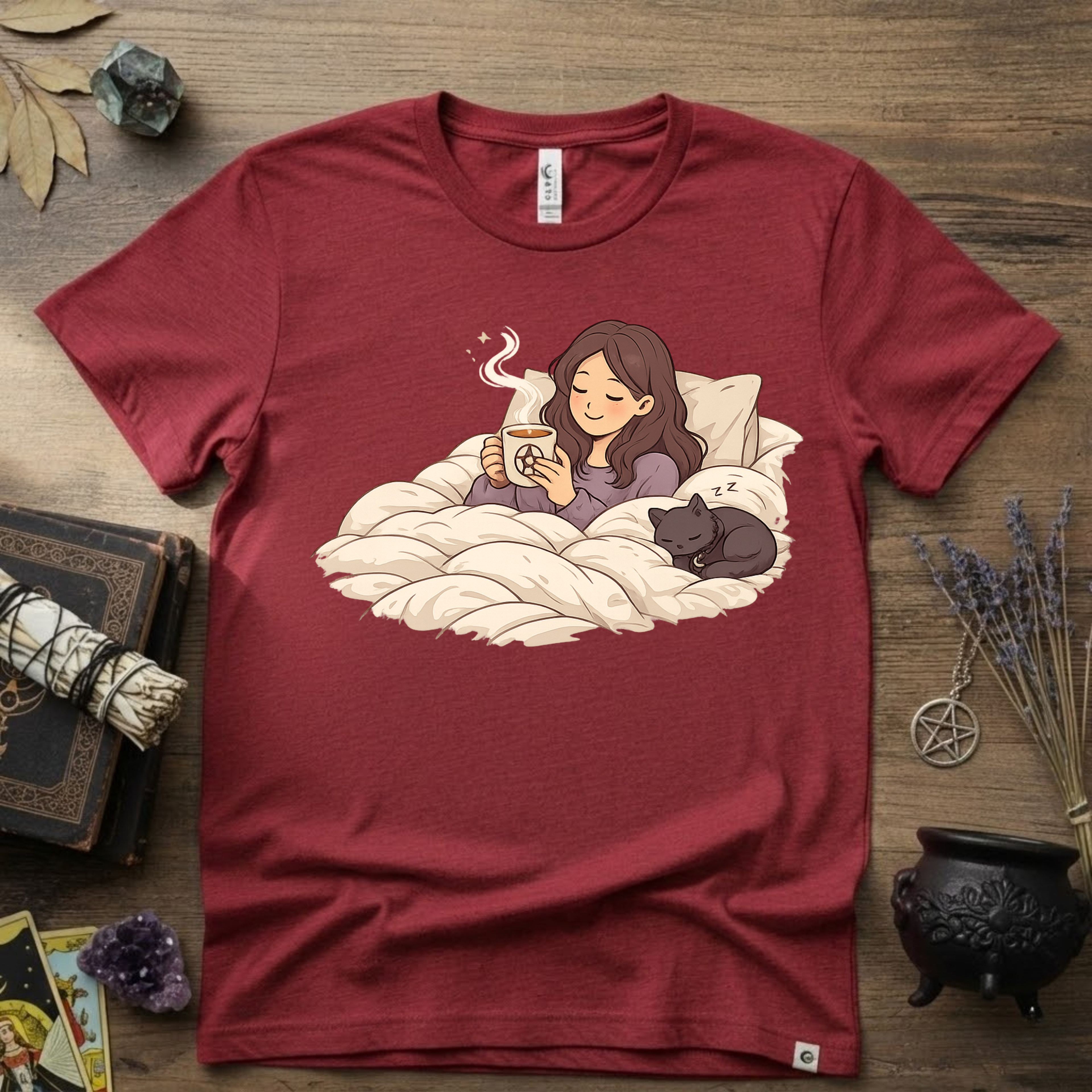 Familiar Snuggles Witchy T-Shirt — Cozy Cat Witch Tee
