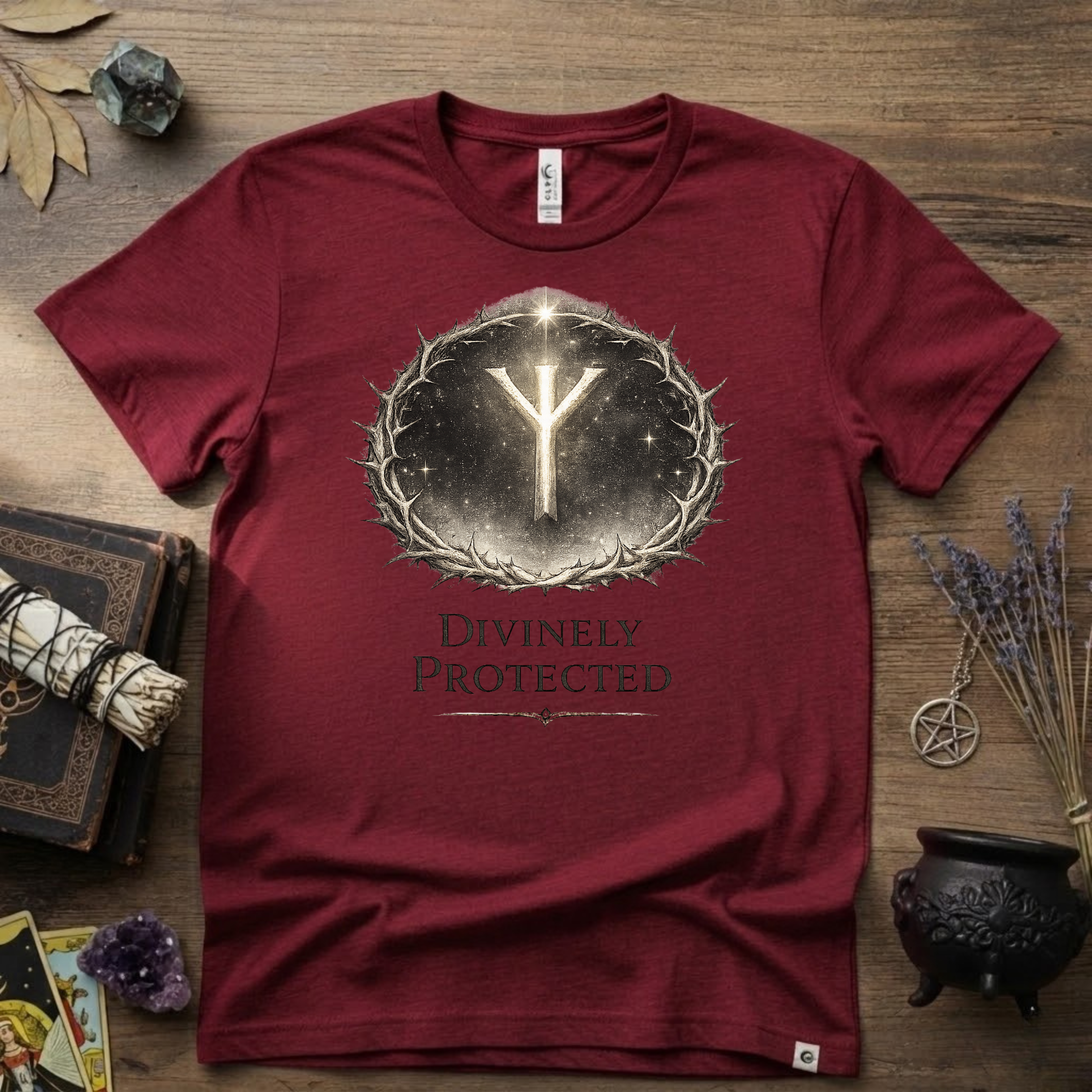 Divinely Protected Algiz Rune T-Shirt — Viking Protection Symbol Tee