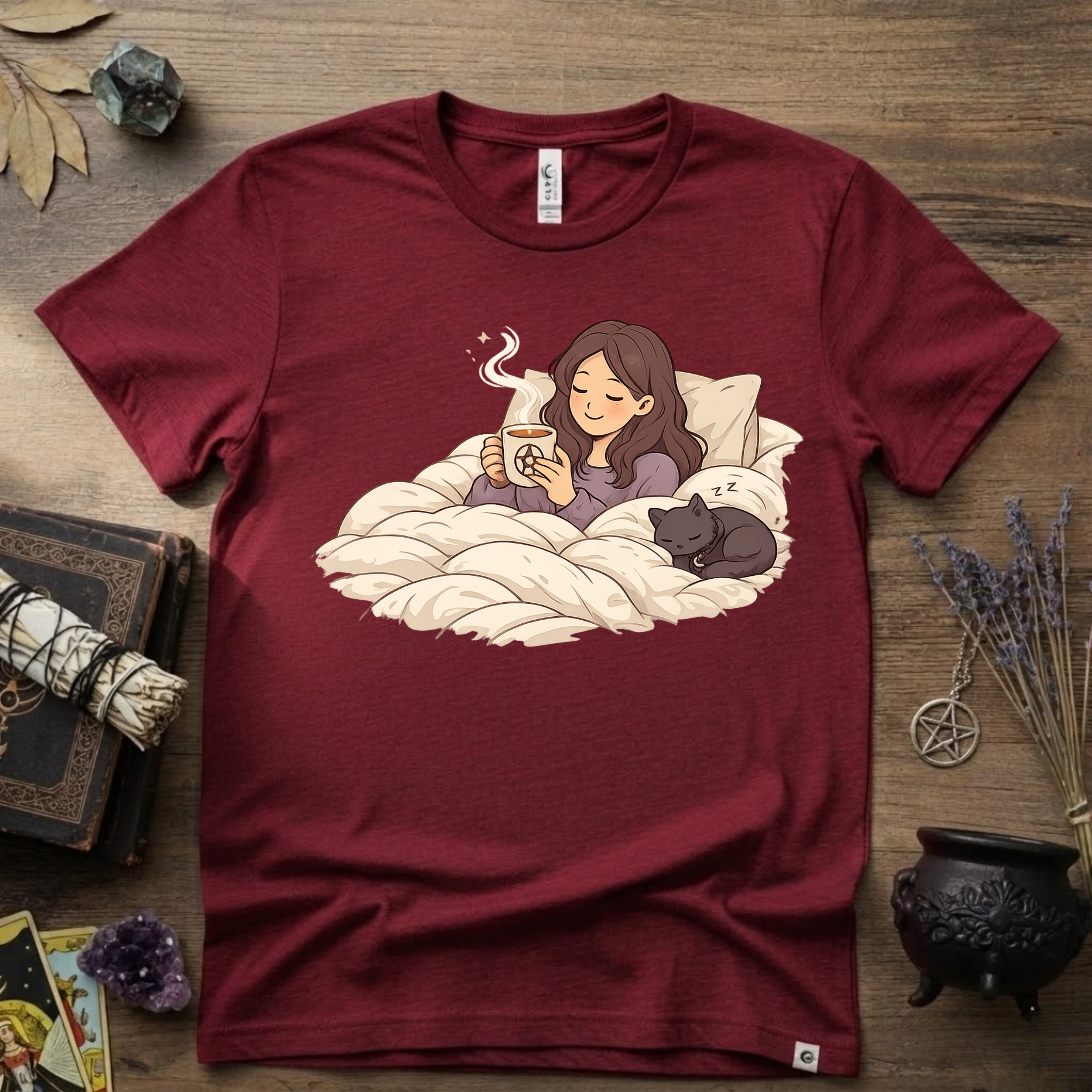 Familiar Snuggles Witchy T-Shirt — Cozy Cat Witch Tee