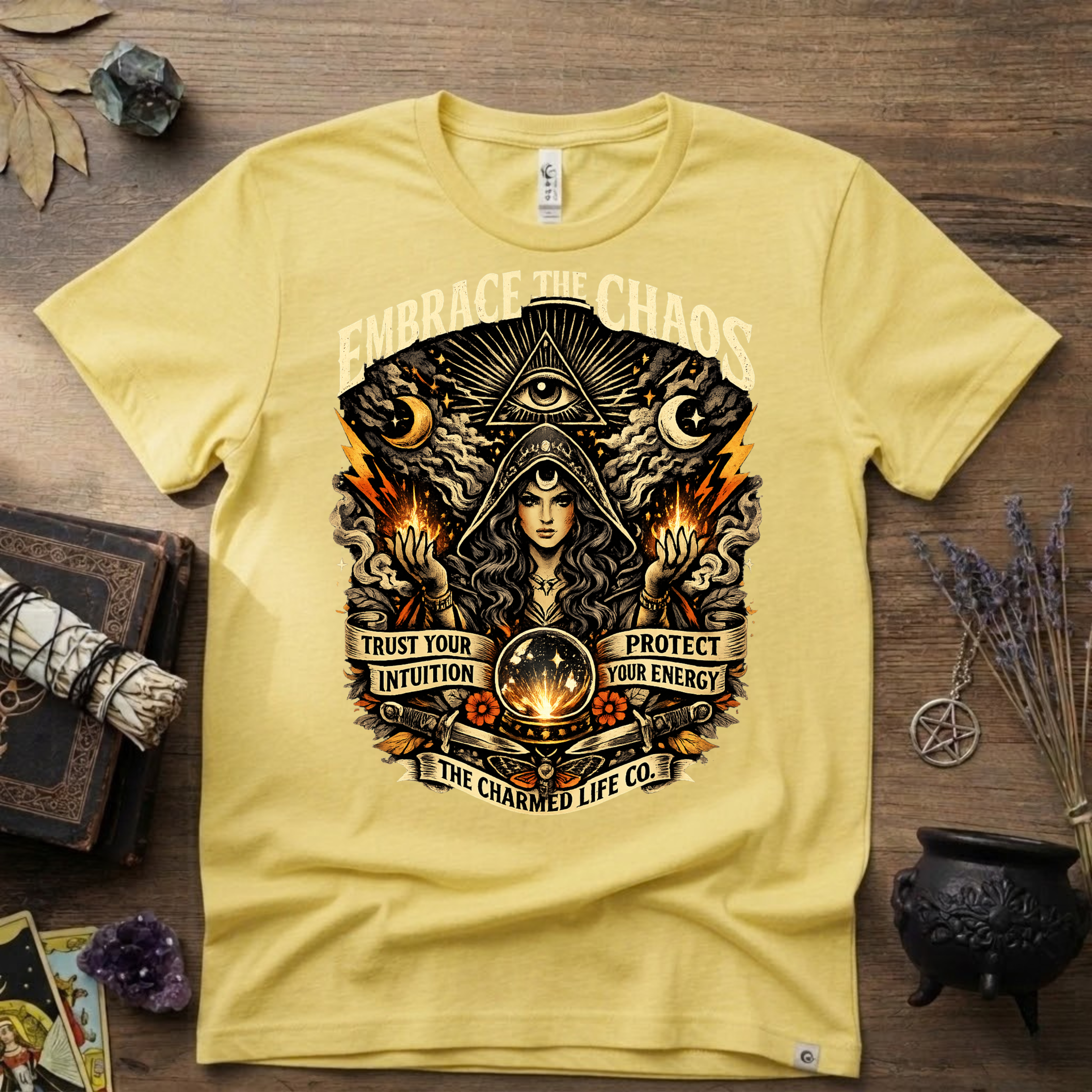 Witchy Tee "Embrace the Chaos" Graphic T-Shirt The Charmed Life Co. Logo