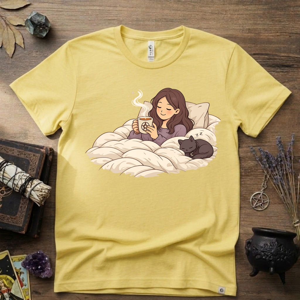 Familiar Snuggles Witchy T-Shirt — Cozy Cat Witch Tee