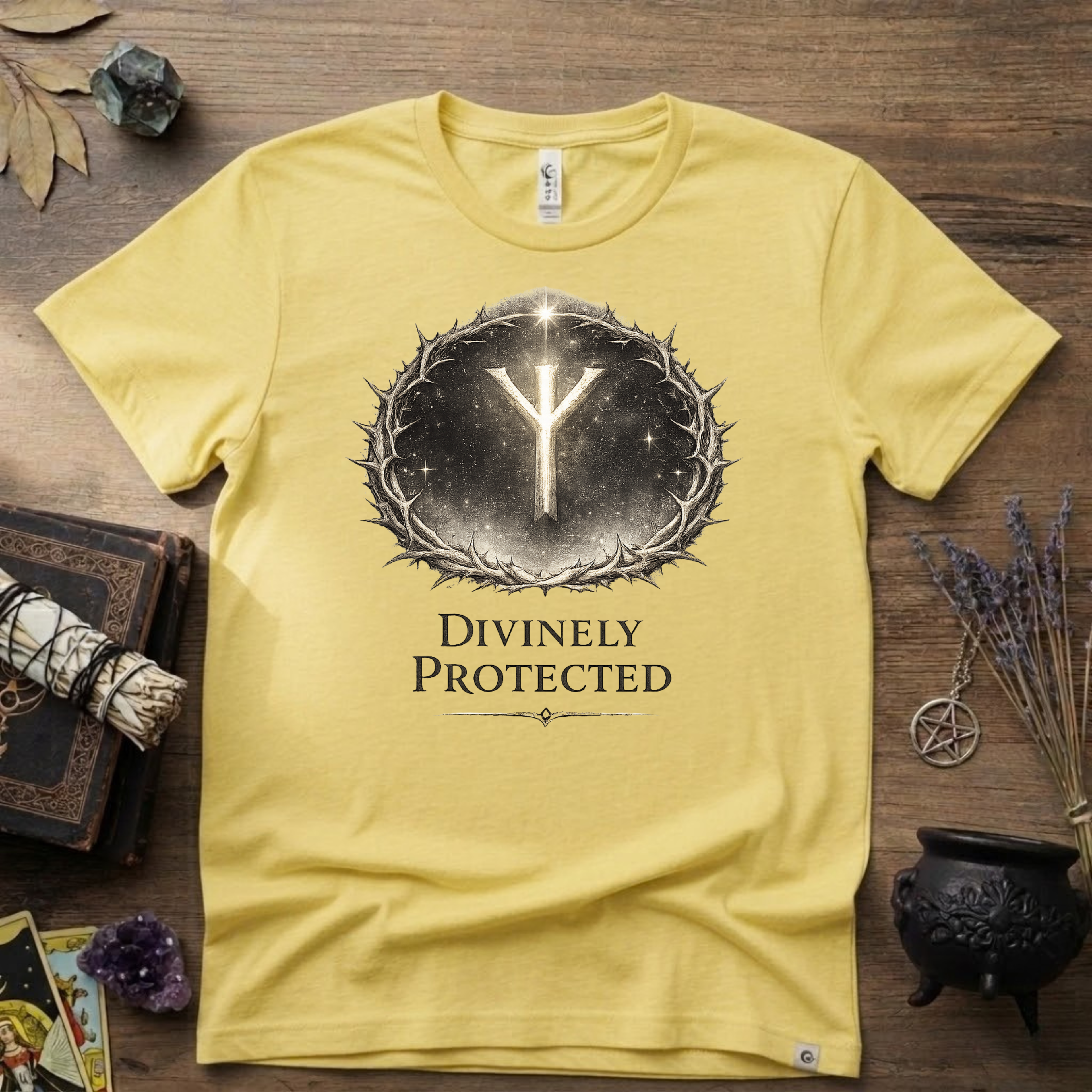 Divinely Protected Algiz Rune T-Shirt — Viking Protection Symbol Tee