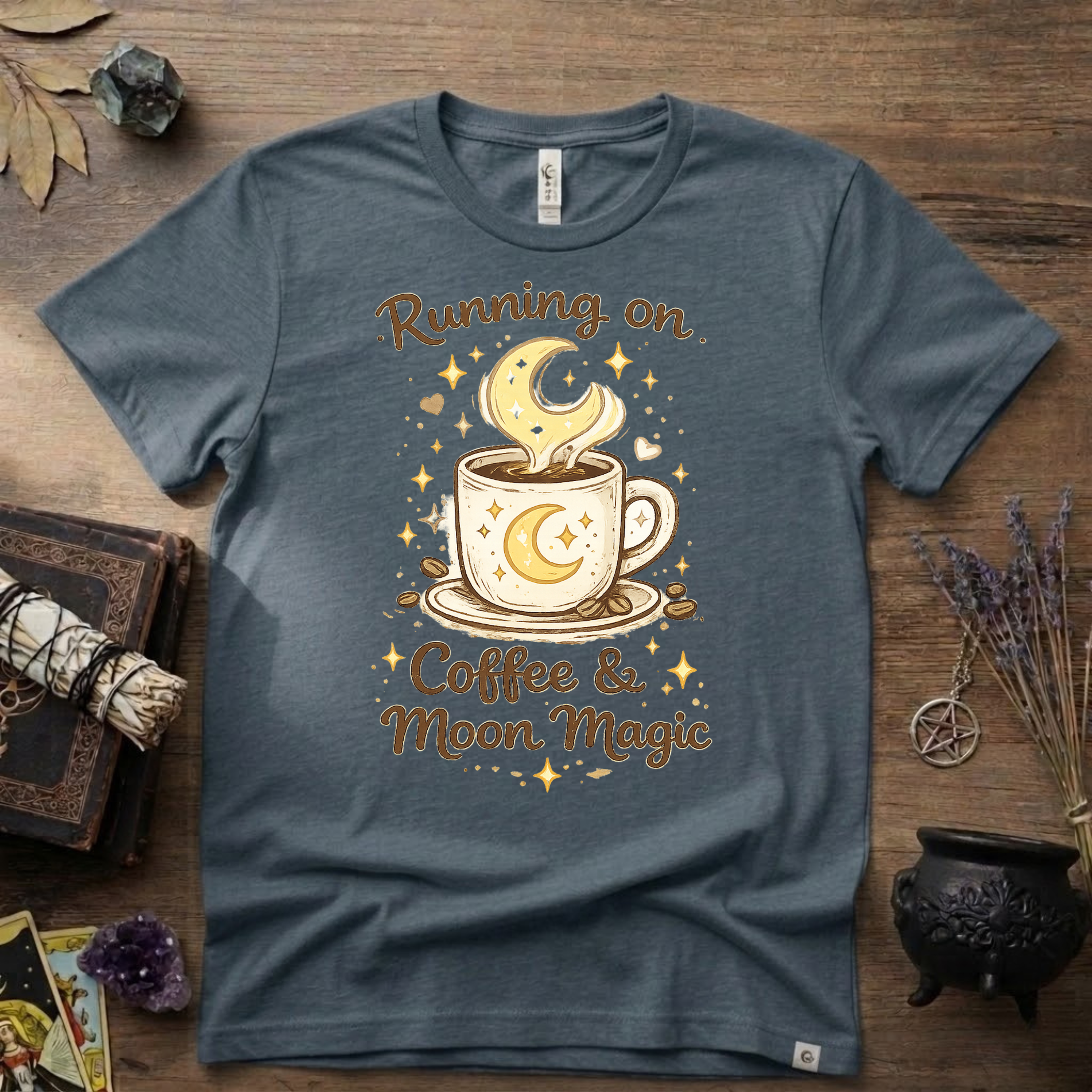 Witchy T-Shirt — Running on Coffee and Moon Magic"