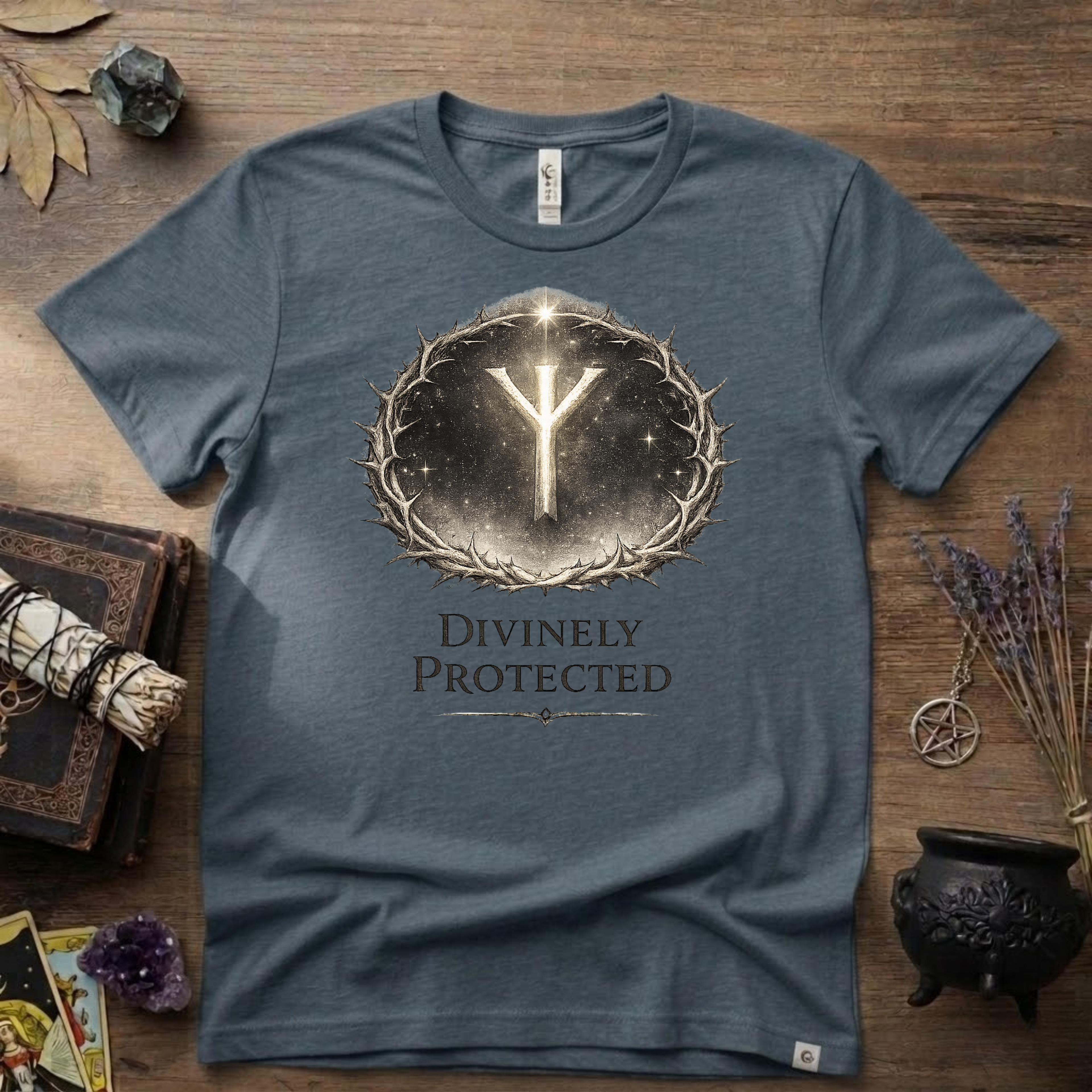 Divinely Protected Algiz Rune T-Shirt — Viking Protection Symbol Tee