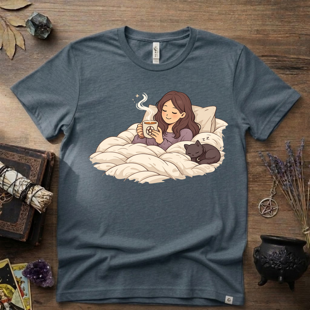 Familiar Snuggles Witchy T-Shirt — Cozy Cat Witch Tee