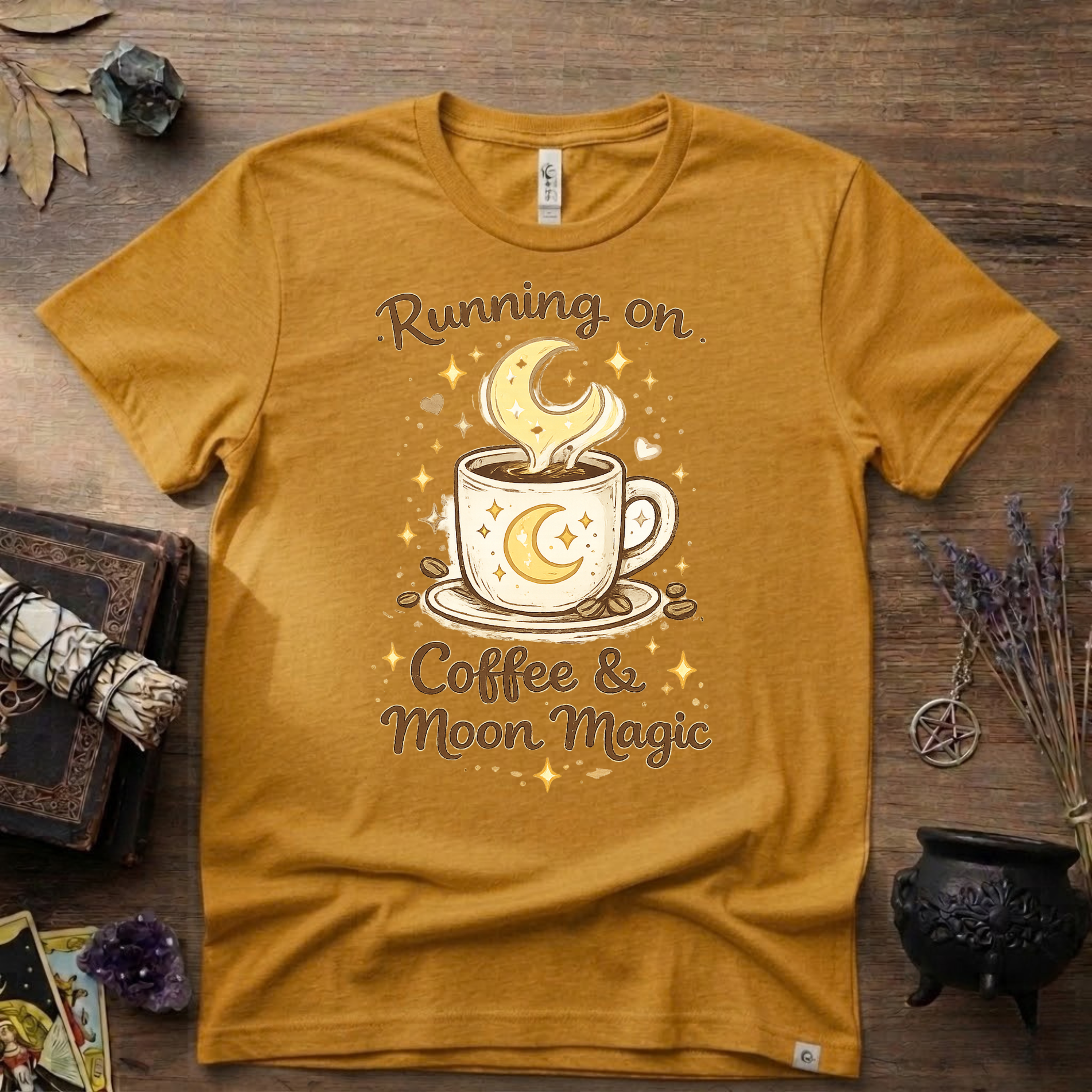 Witchy T-Shirt — Running on Coffee and Moon Magic"