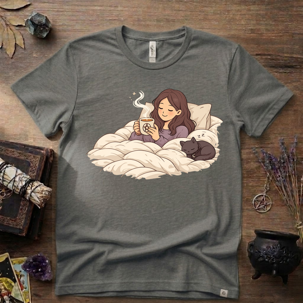 Familiar Snuggles Witchy T-Shirt — Cozy Cat Witch Tee