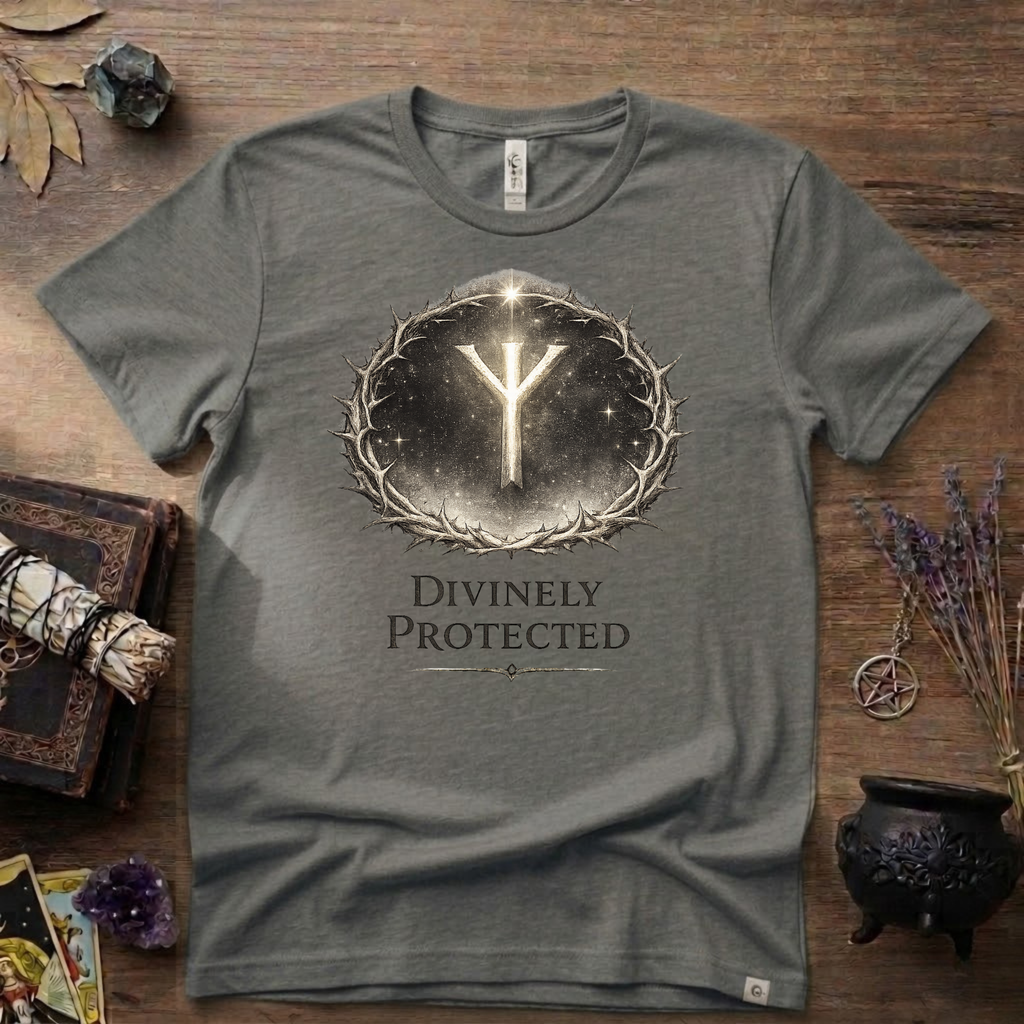 Divinely Protected Algiz Rune T-Shirt — Viking Protection Symbol Tee