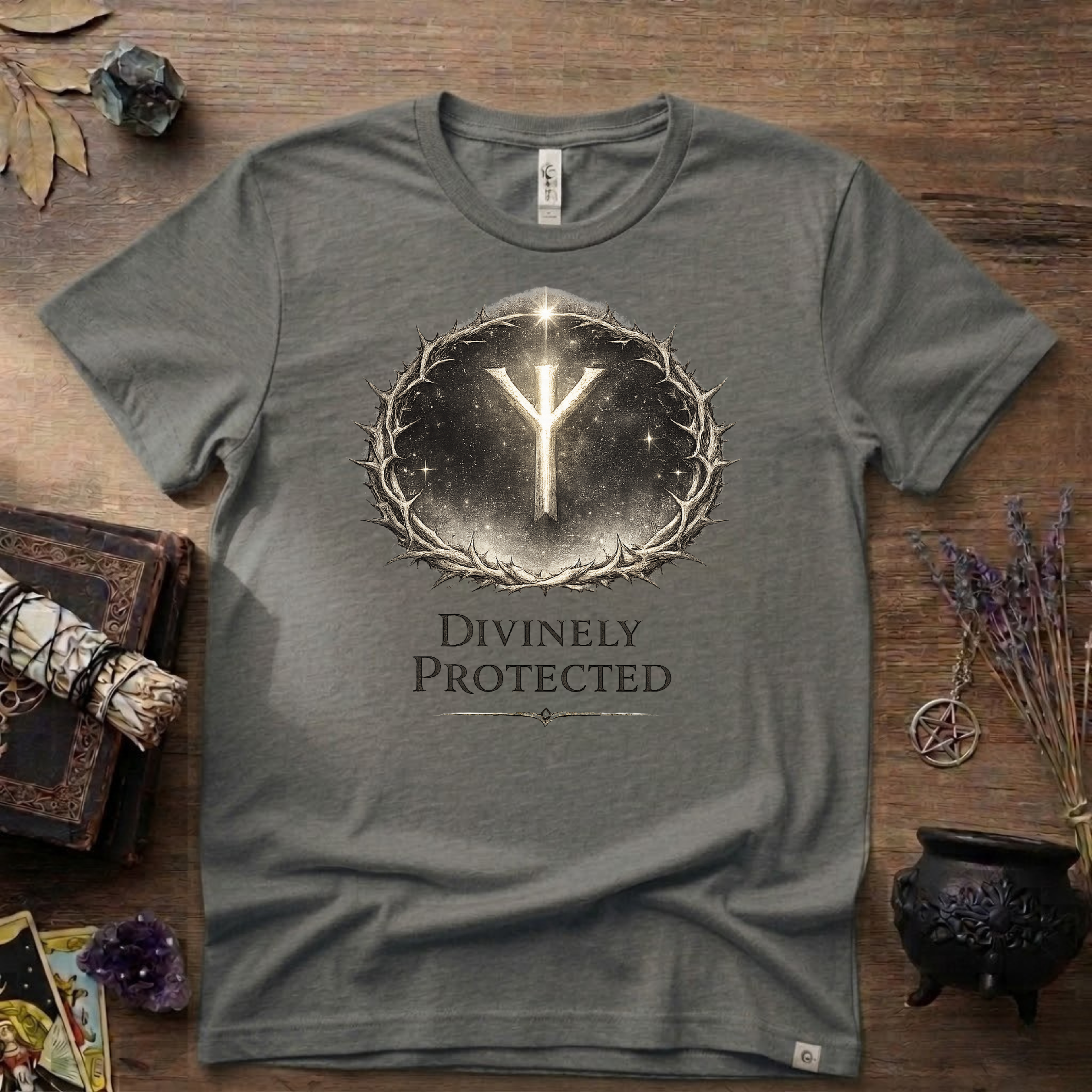 Divinely Protected Algiz Rune T-Shirt — Viking Protection Symbol Tee