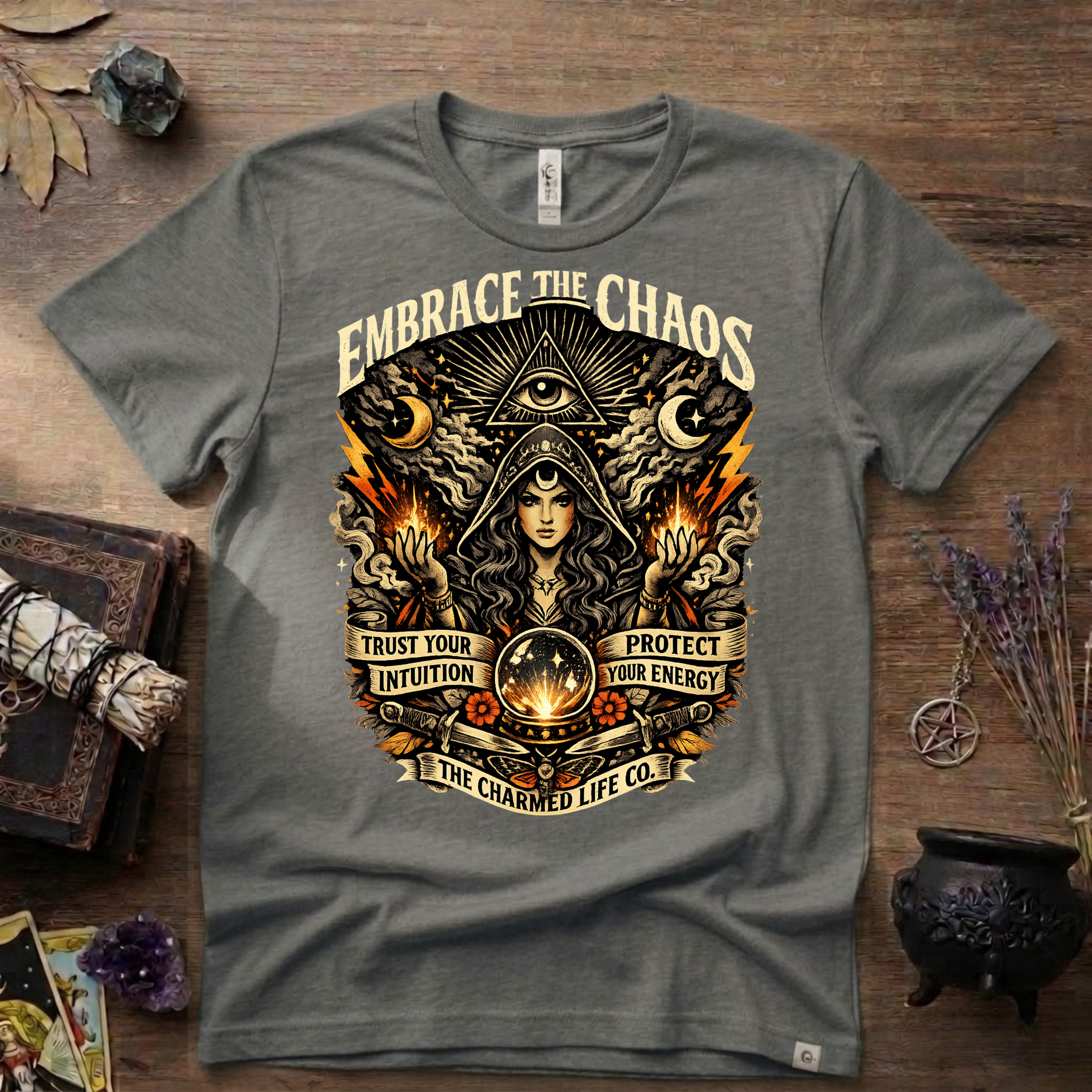 Witchy Tee "Embrace the Chaos" Graphic T-Shirt The Charmed Life Co. Logo