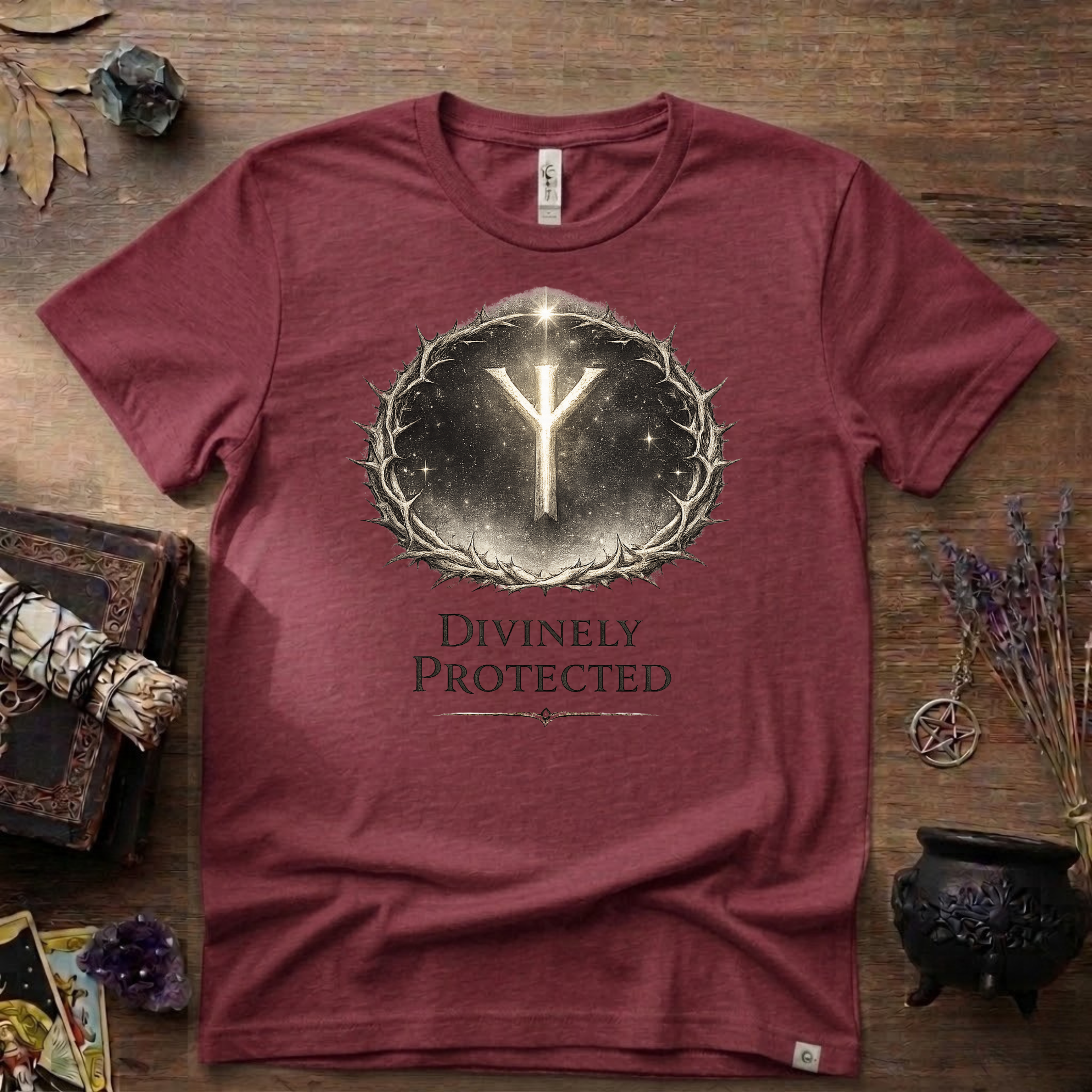 Divinely Protected Algiz Rune T-Shirt — Viking Protection Symbol Tee