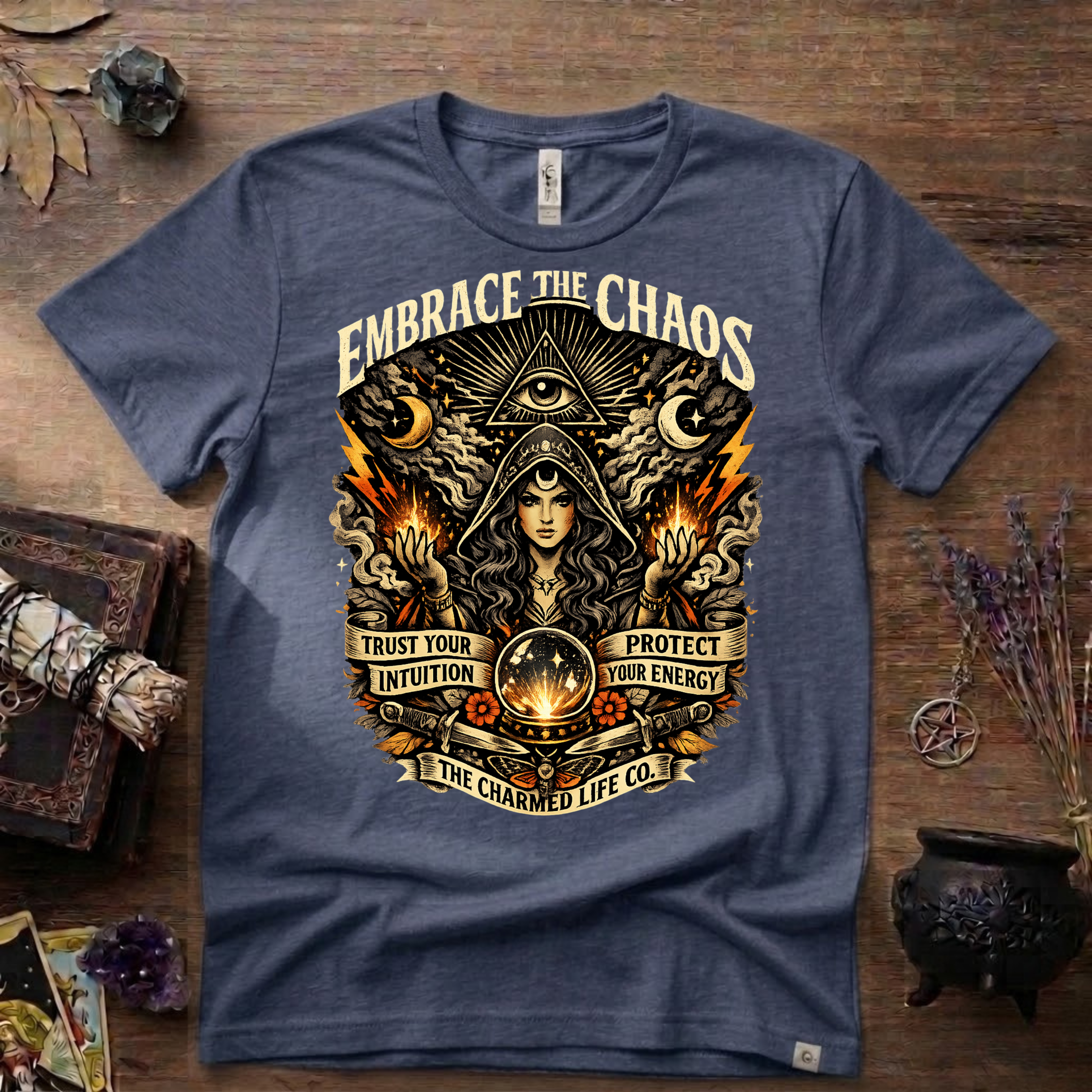 Witchy Tee "Embrace the Chaos" Graphic T-Shirt The Charmed Life Co. Logo