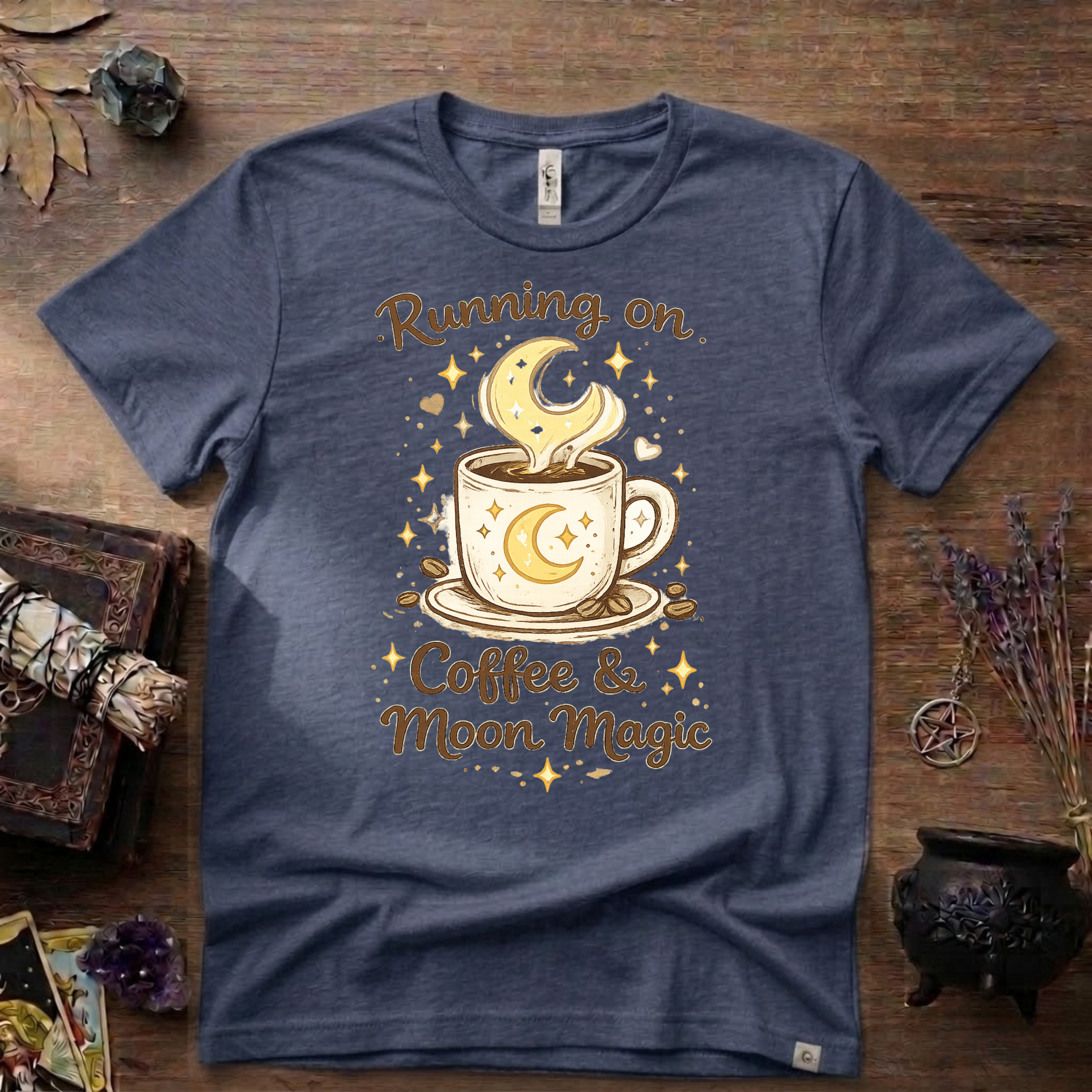 Witchy T-Shirt — Running on Coffee and Moon Magic"