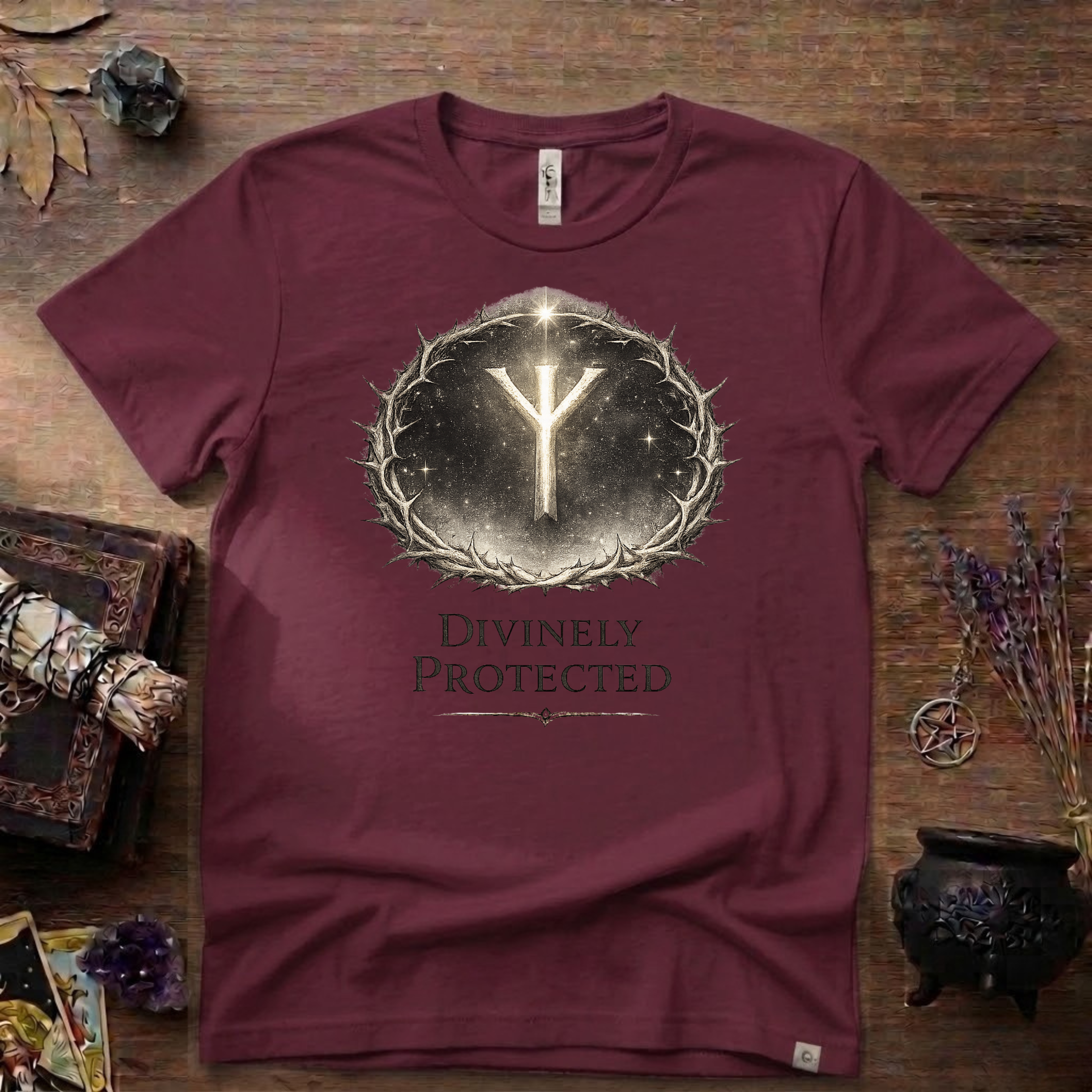Divinely Protected Algiz Rune T-Shirt — Viking Protection Symbol Tee
