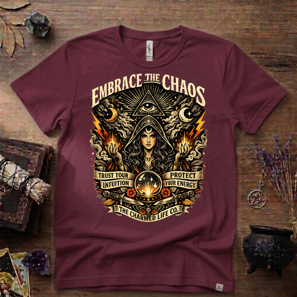 Witchy Tee "Embrace the Chaos" Graphic T-Shirt The Charmed Life Co. Logo