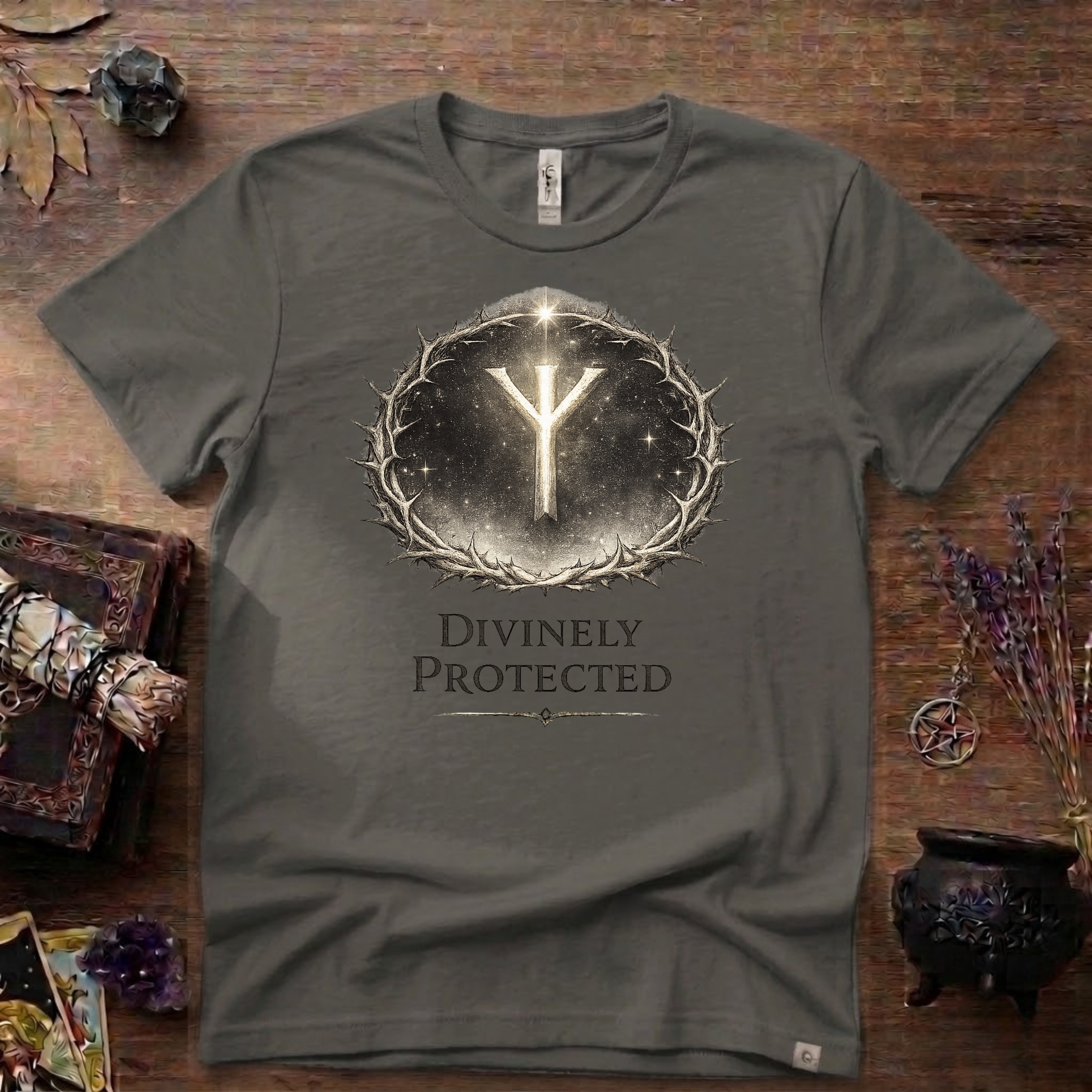 Divinely Protected Algiz Rune T-Shirt — Viking Protection Symbol Tee