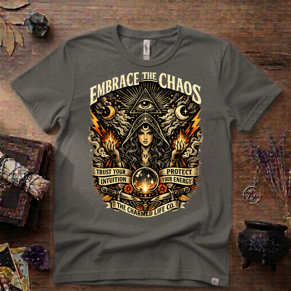 Witchy Tee "Embrace the Chaos" Graphic T-Shirt The Charmed Life Co. Logo
