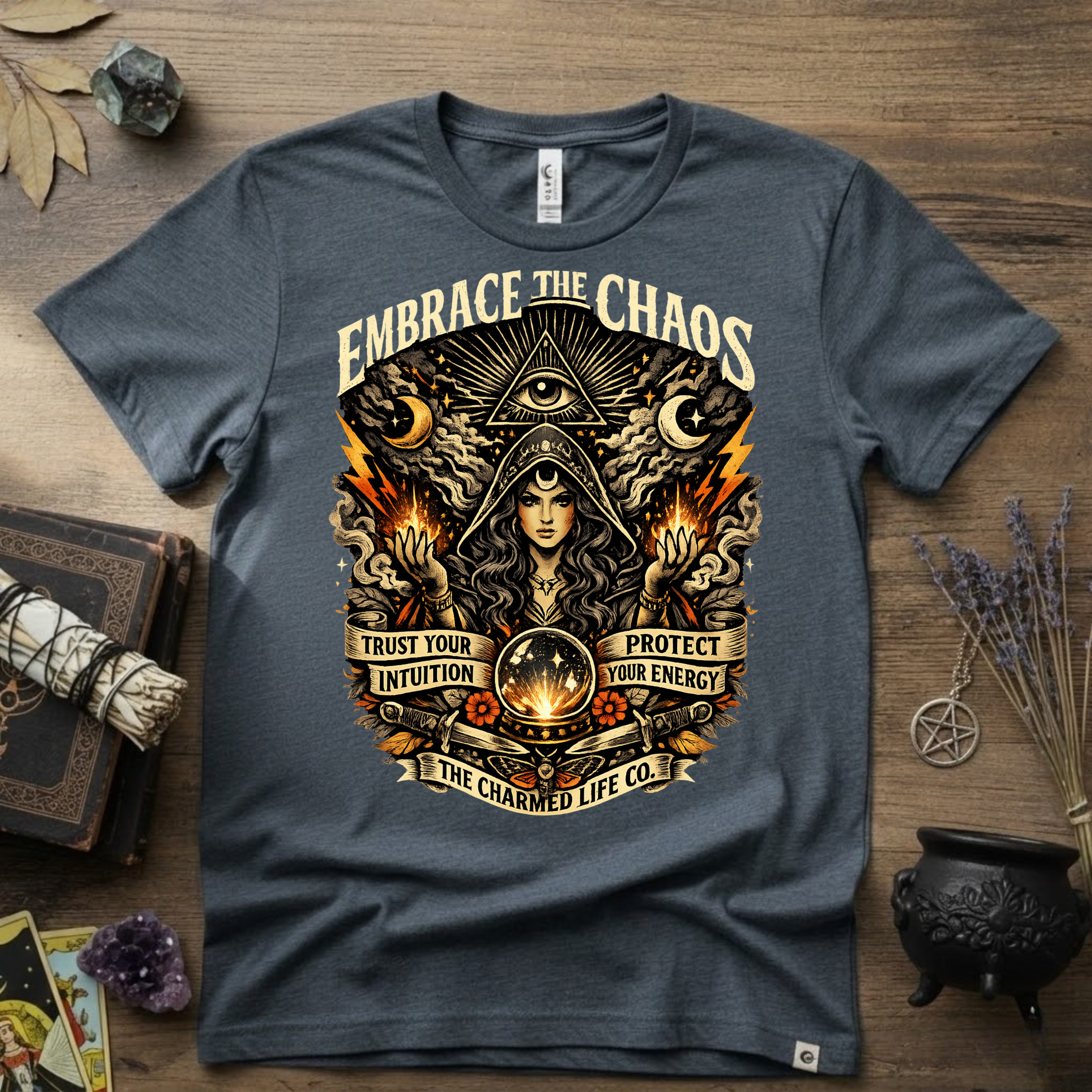 Witchy Tee "Embrace the Chaos" Graphic T-Shirt The Charmed Life Co. Logo