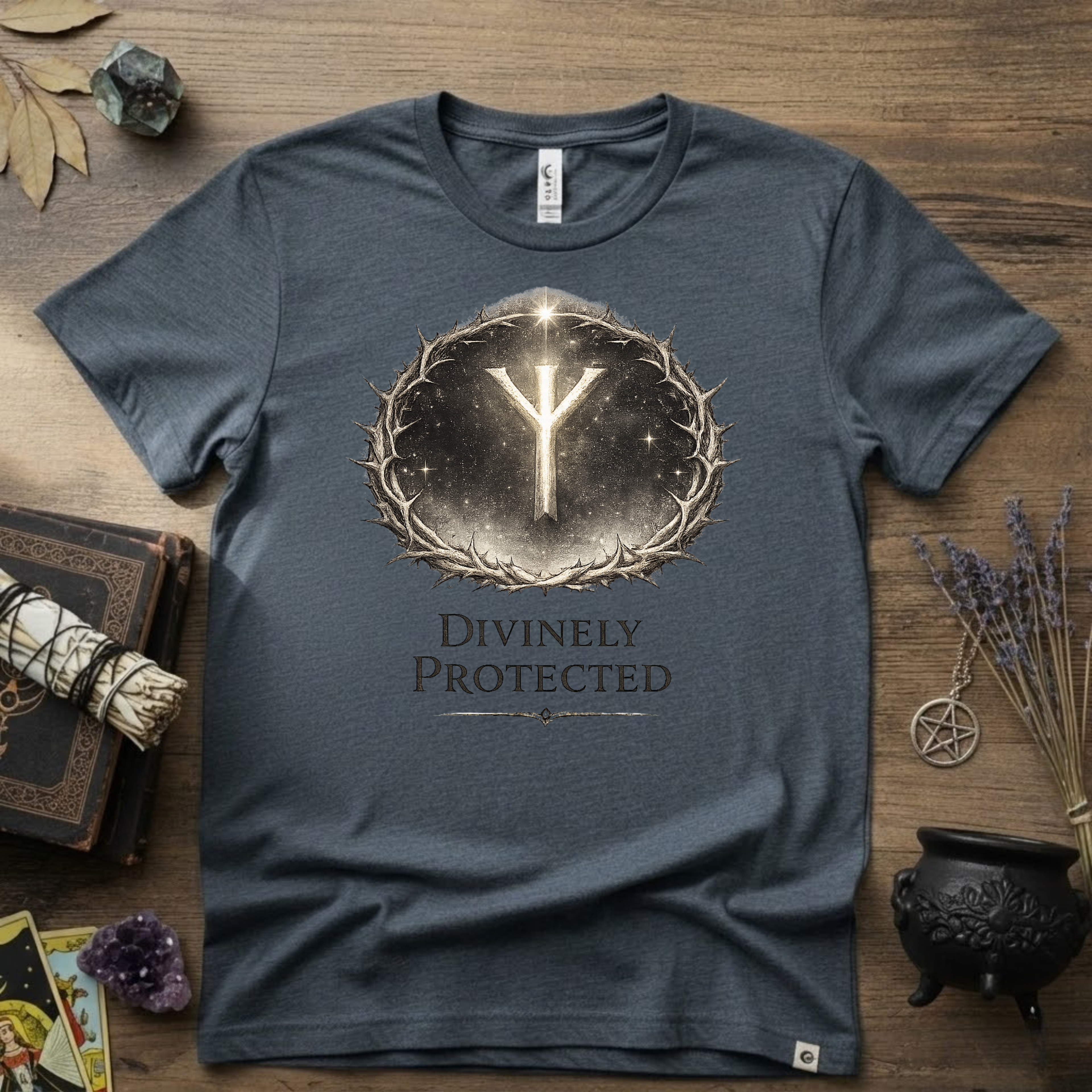 Divinely Protected Algiz Rune T-Shirt — Viking Protection Symbol Tee