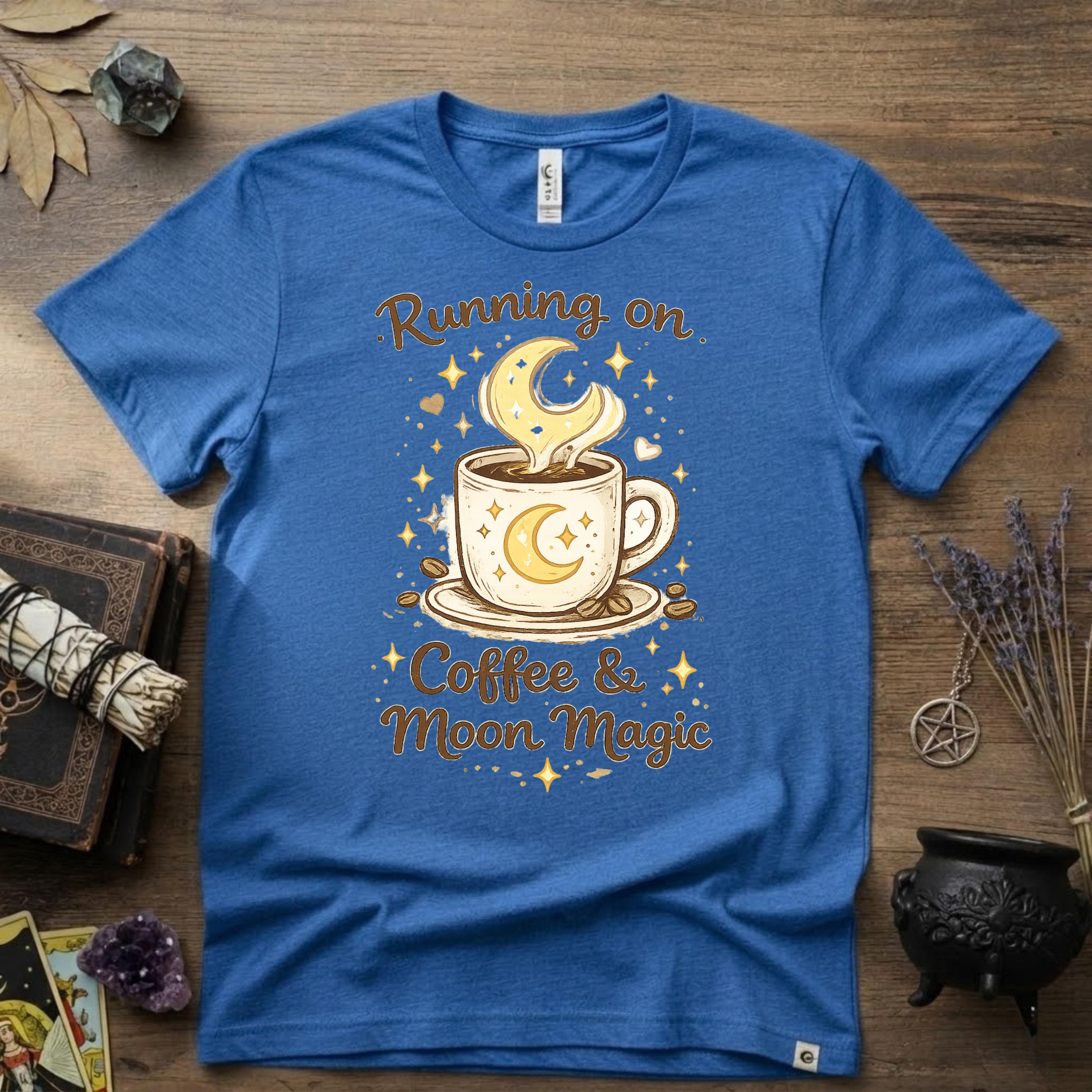 Witchy T-Shirt — Running on Coffee and Moon Magic"