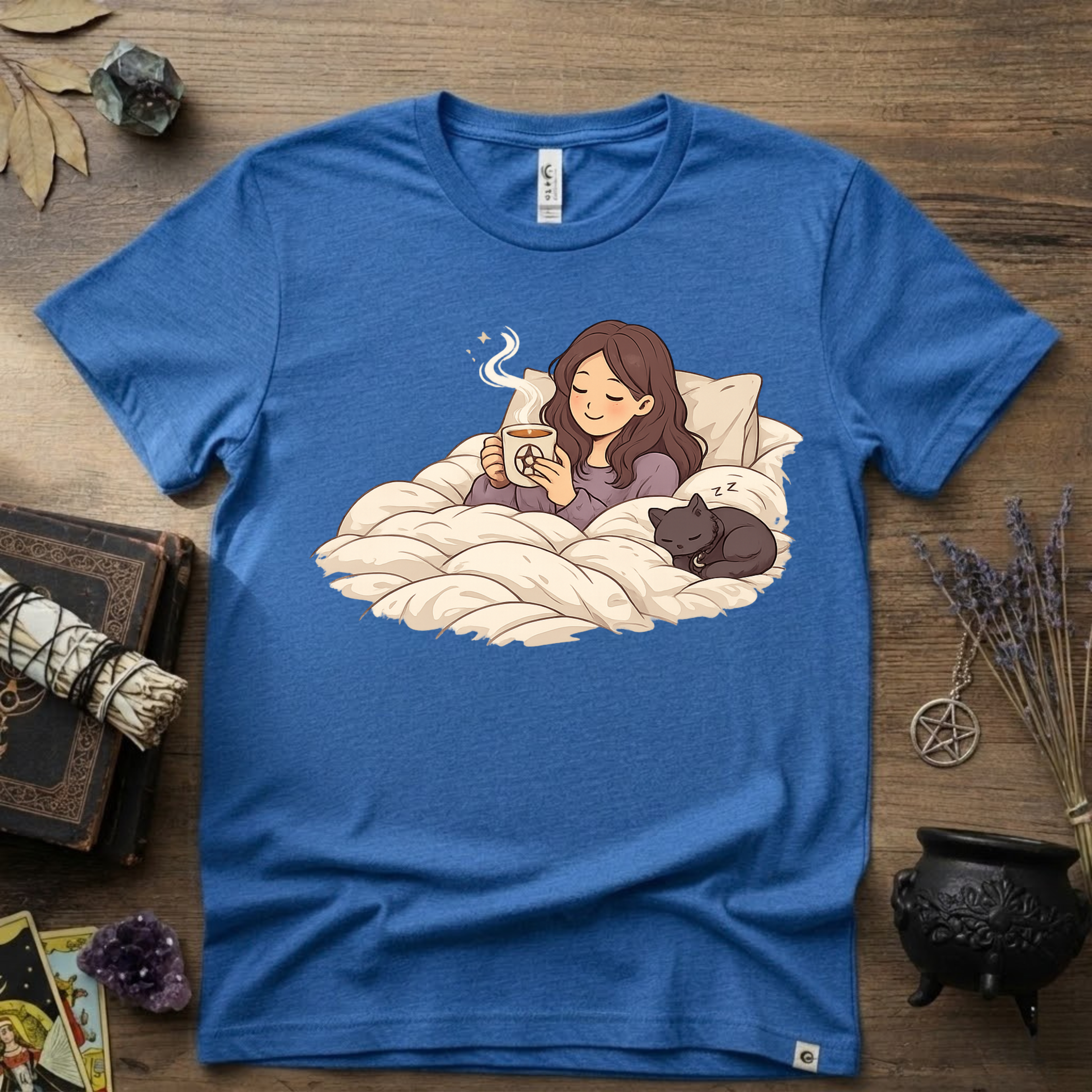 Familiar Snuggles Witchy T-Shirt — Cozy Cat Witch Tee