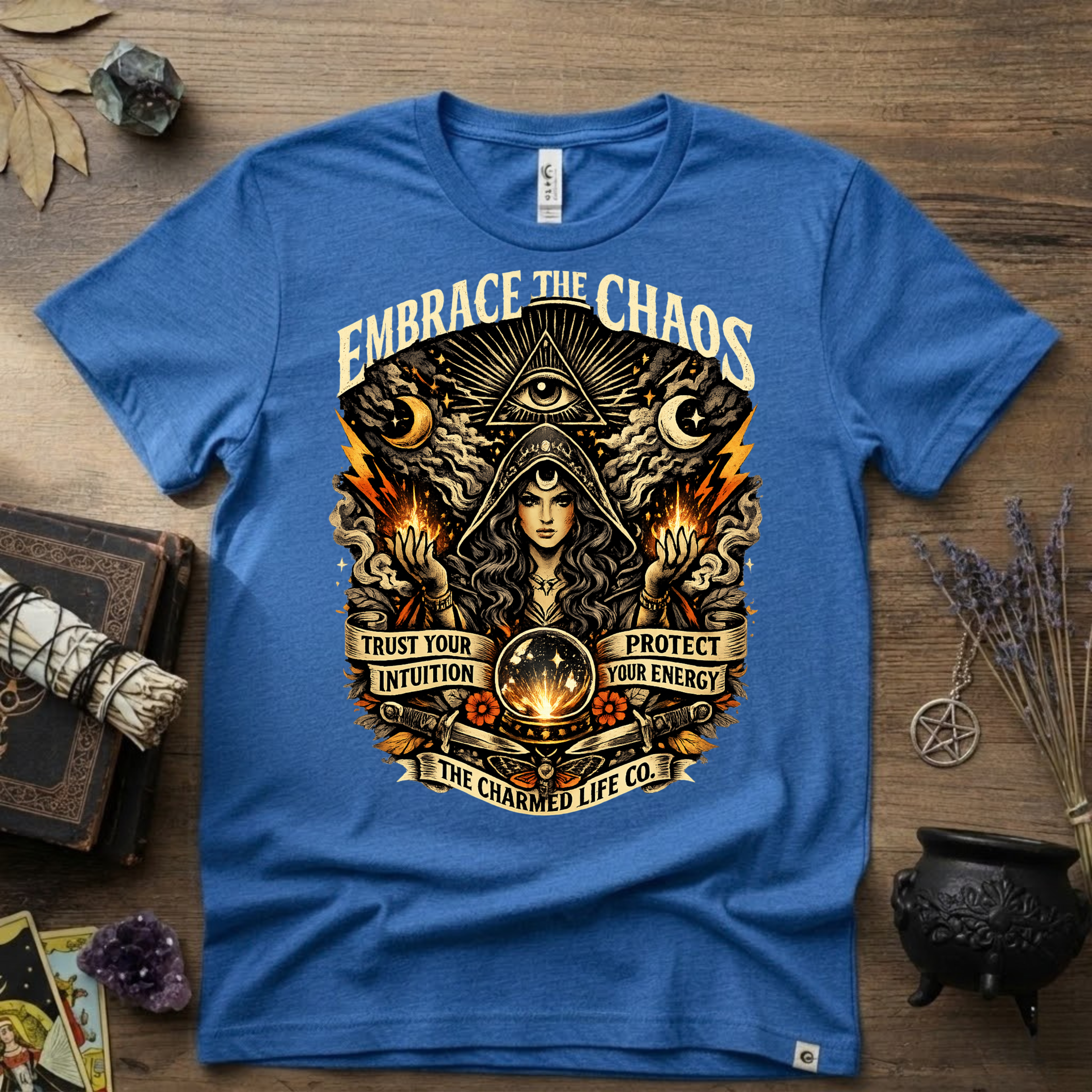 Witchy Tee "Embrace the Chaos" Graphic T-Shirt The Charmed Life Co. Logo