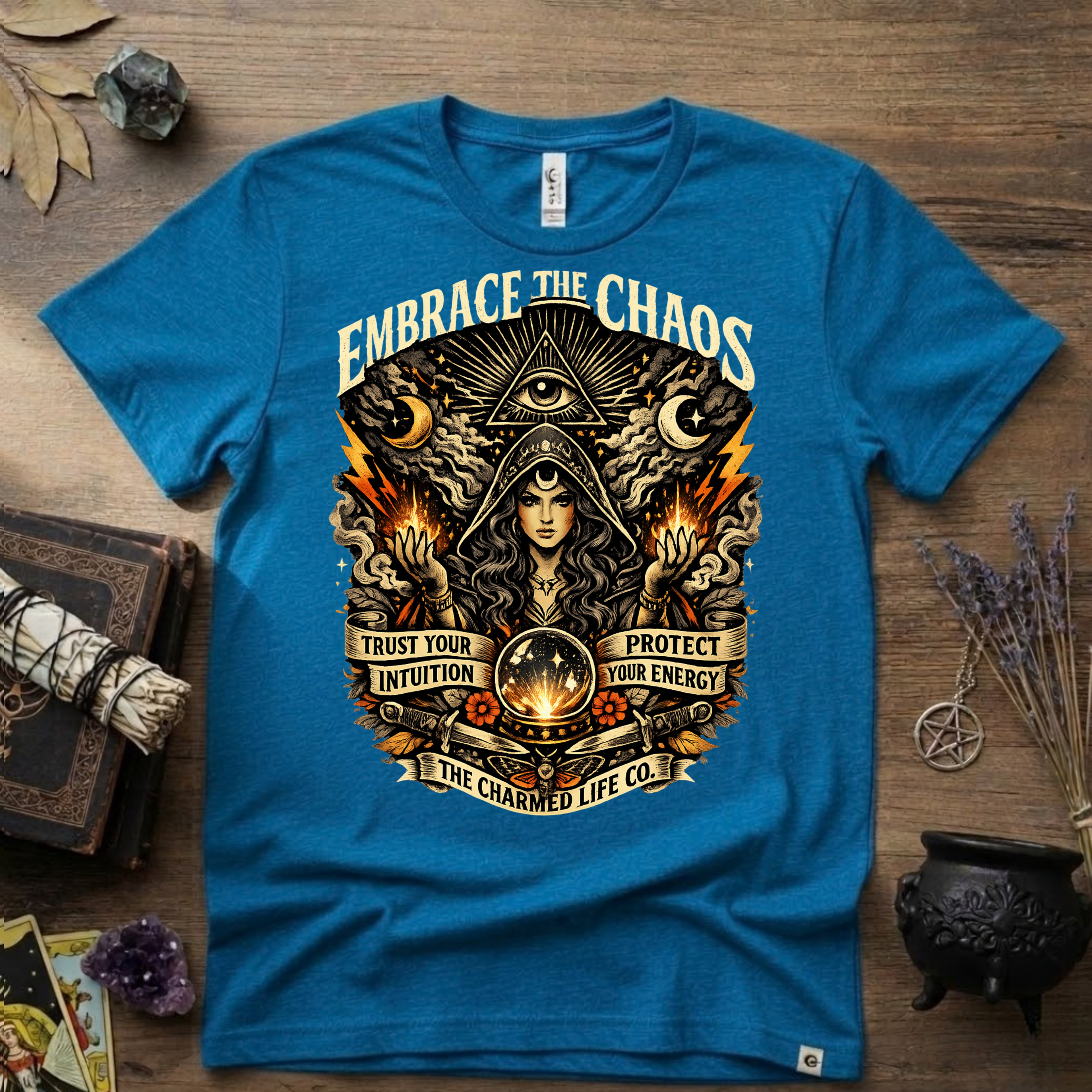 Witchy Tee "Embrace the Chaos" Graphic T-Shirt The Charmed Life Co. Logo