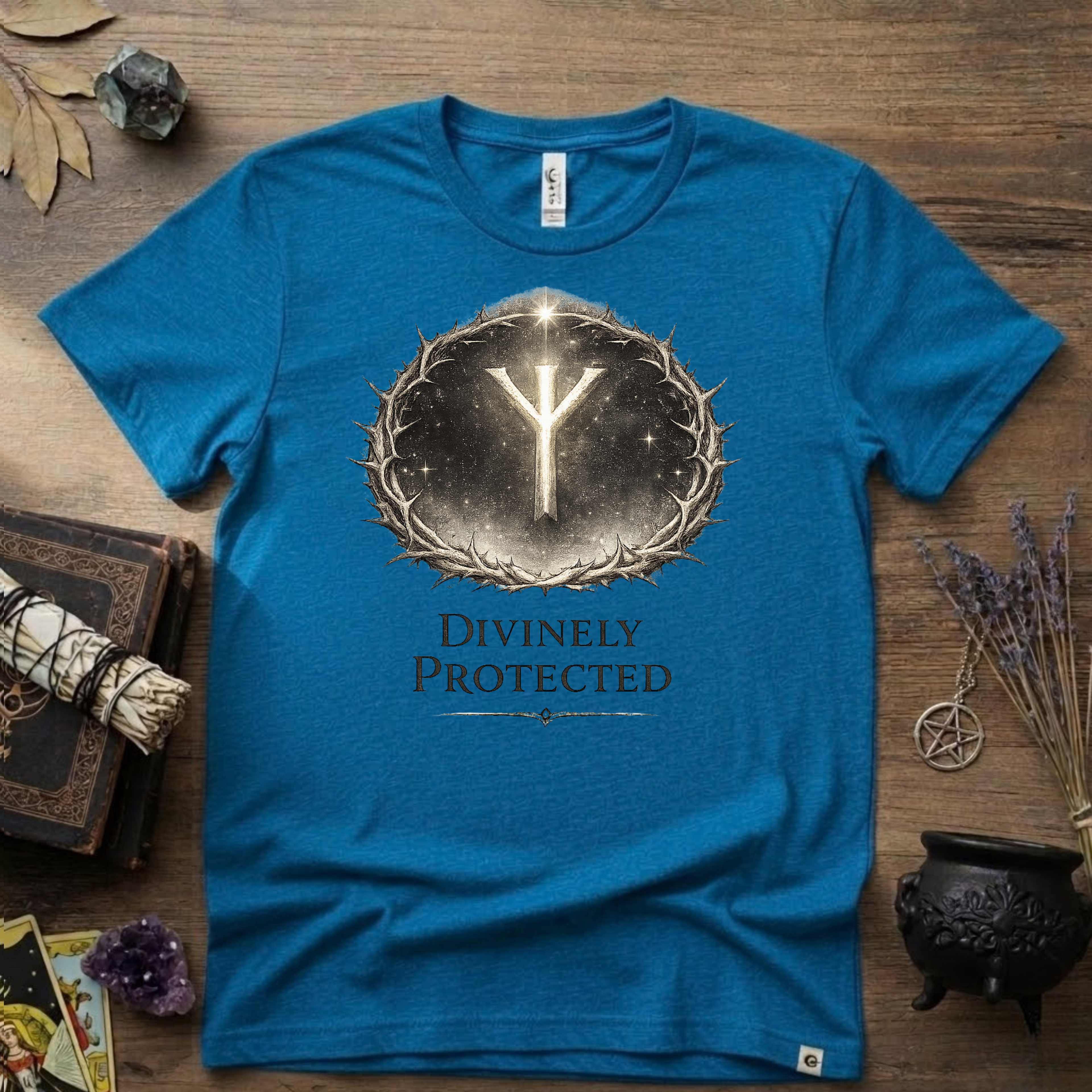 Divinely Protected Algiz Rune T-Shirt — Viking Protection Symbol Tee