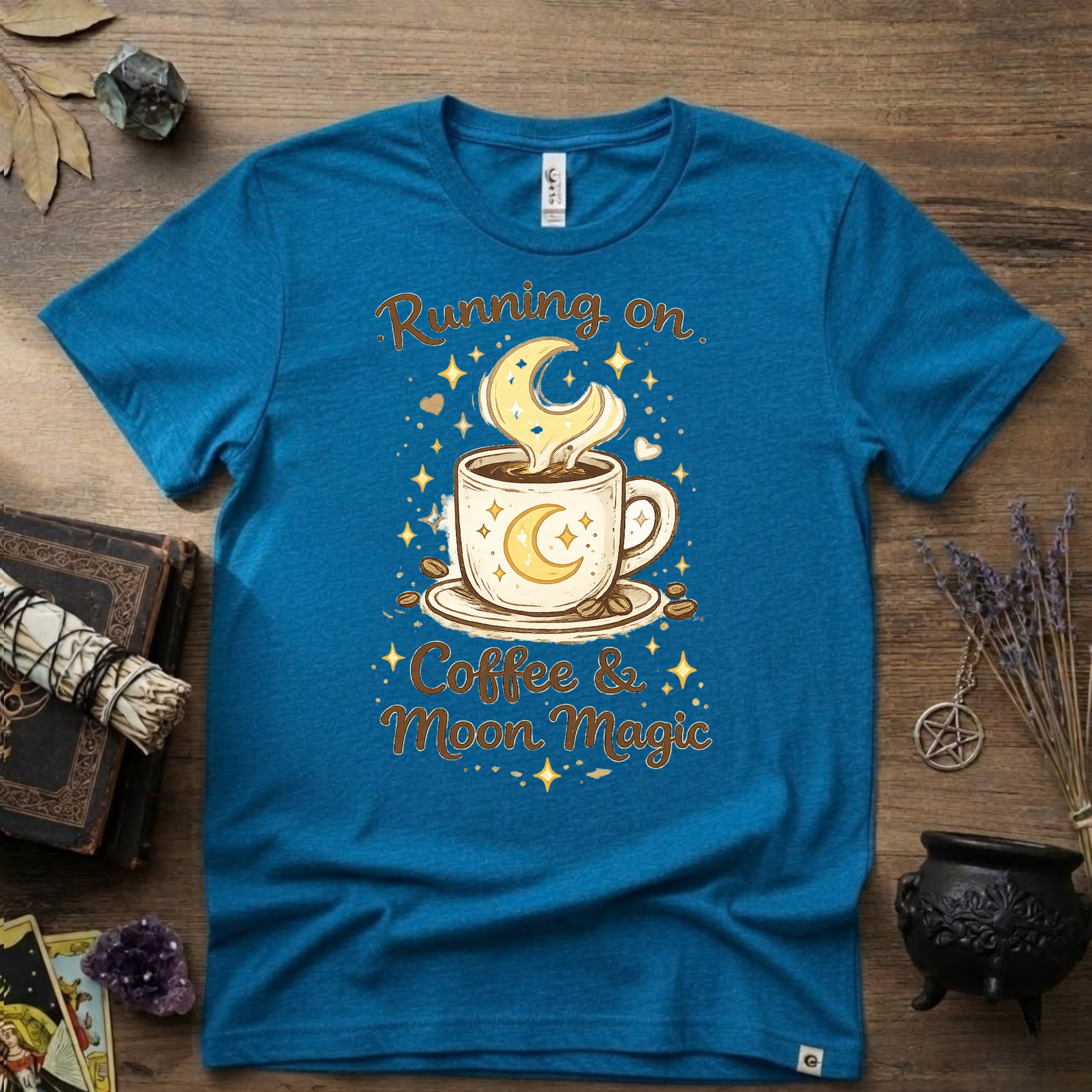 Witchy T-Shirt — Running on Coffee and Moon Magic"