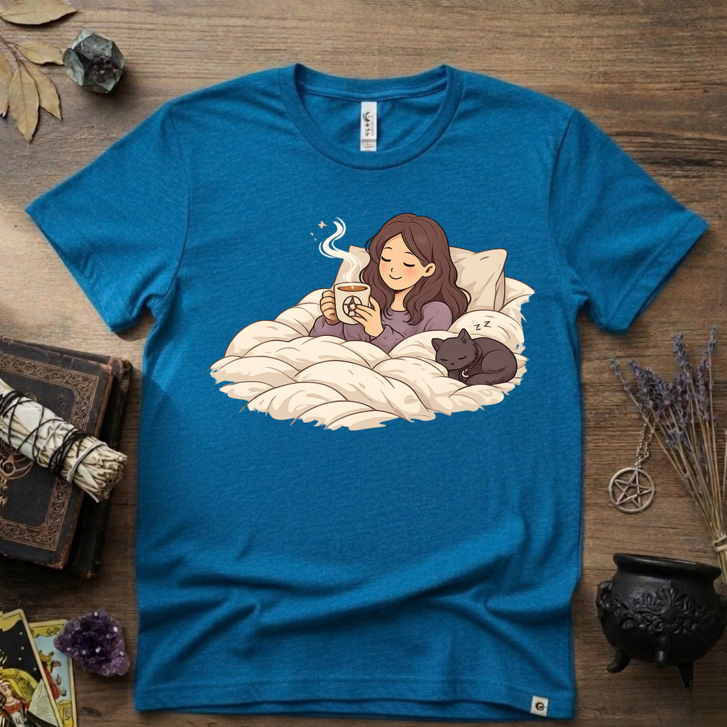 Familiar Snuggles Witchy T-Shirt — Cozy Cat Witch Tee