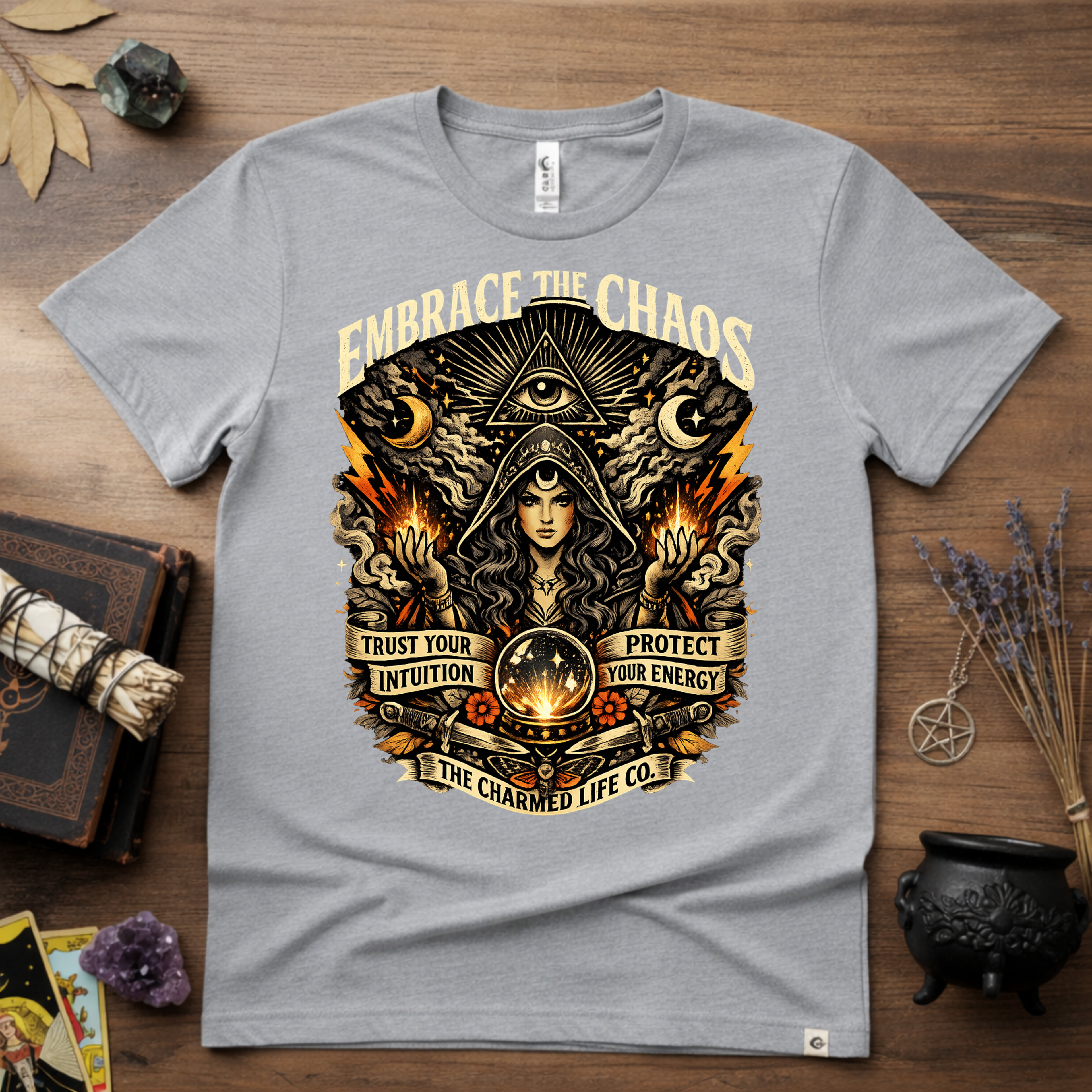 Witchy Tee "Embrace the Chaos" Graphic T-Shirt The Charmed Life Co. Logo