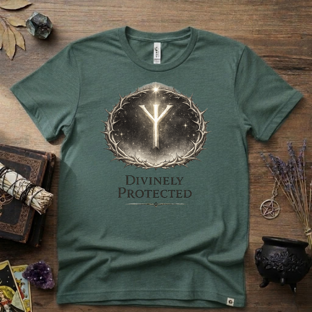 Divinely Protected Algiz Rune T-Shirt — Viking Protection Symbol Tee