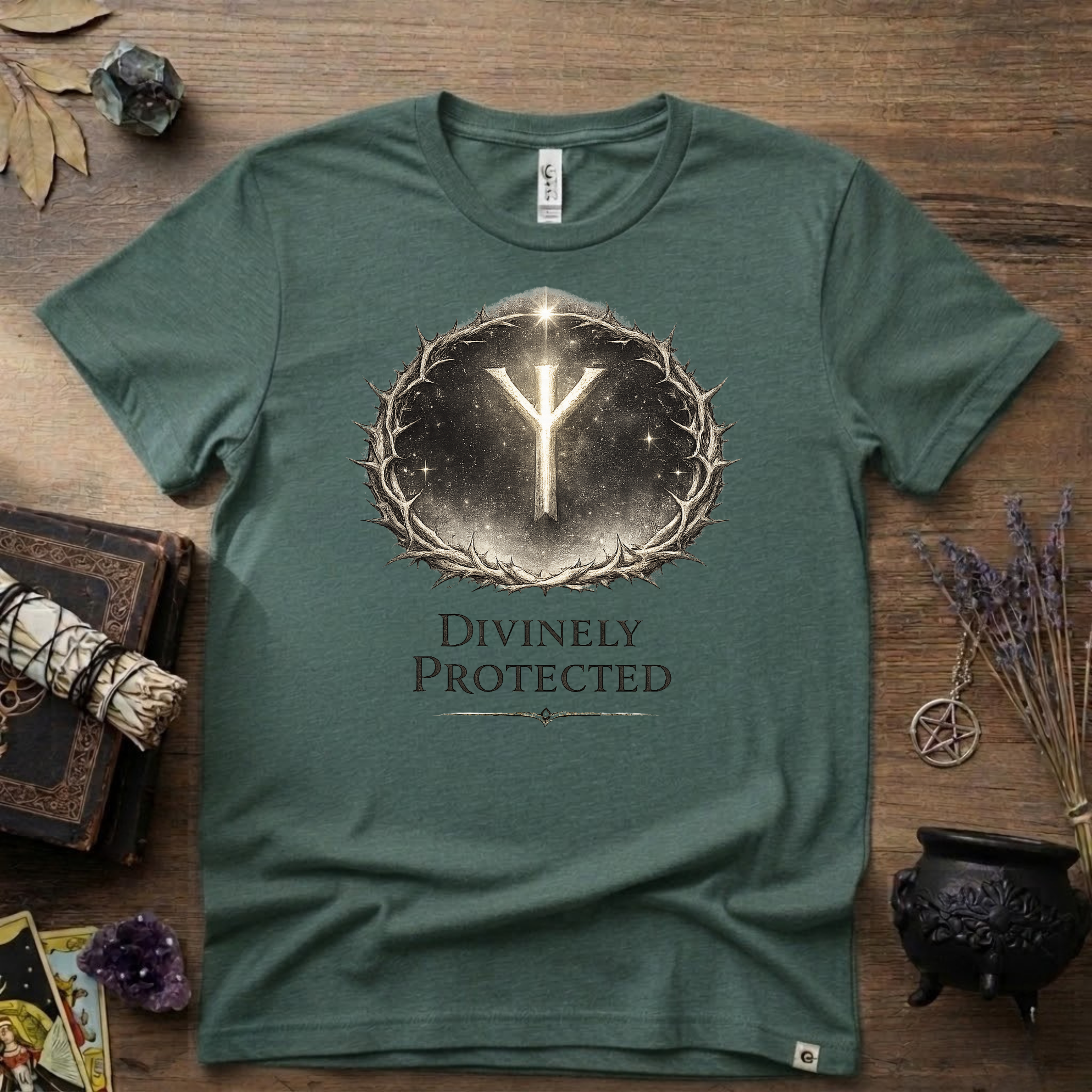 Divinely Protected Algiz Rune T-Shirt — Viking Protection Symbol Tee