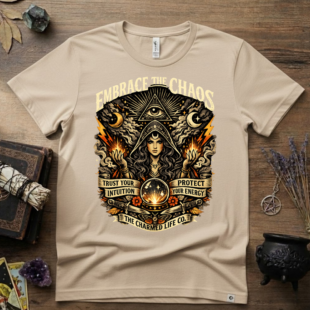 Witchy Tee "Embrace the Chaos" Graphic T-Shirt The Charmed Life Co. Logo