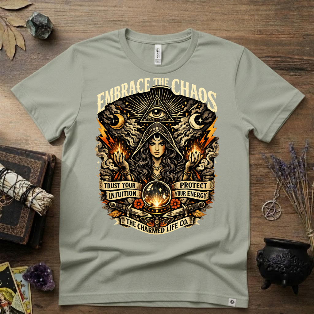 Witchy Tee "Embrace the Chaos" Graphic T-Shirt The Charmed Life Co. Logo