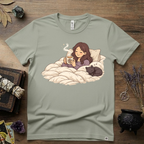 Familiar Snuggles Witchy T-Shirt — Cozy Cat Witch Tee