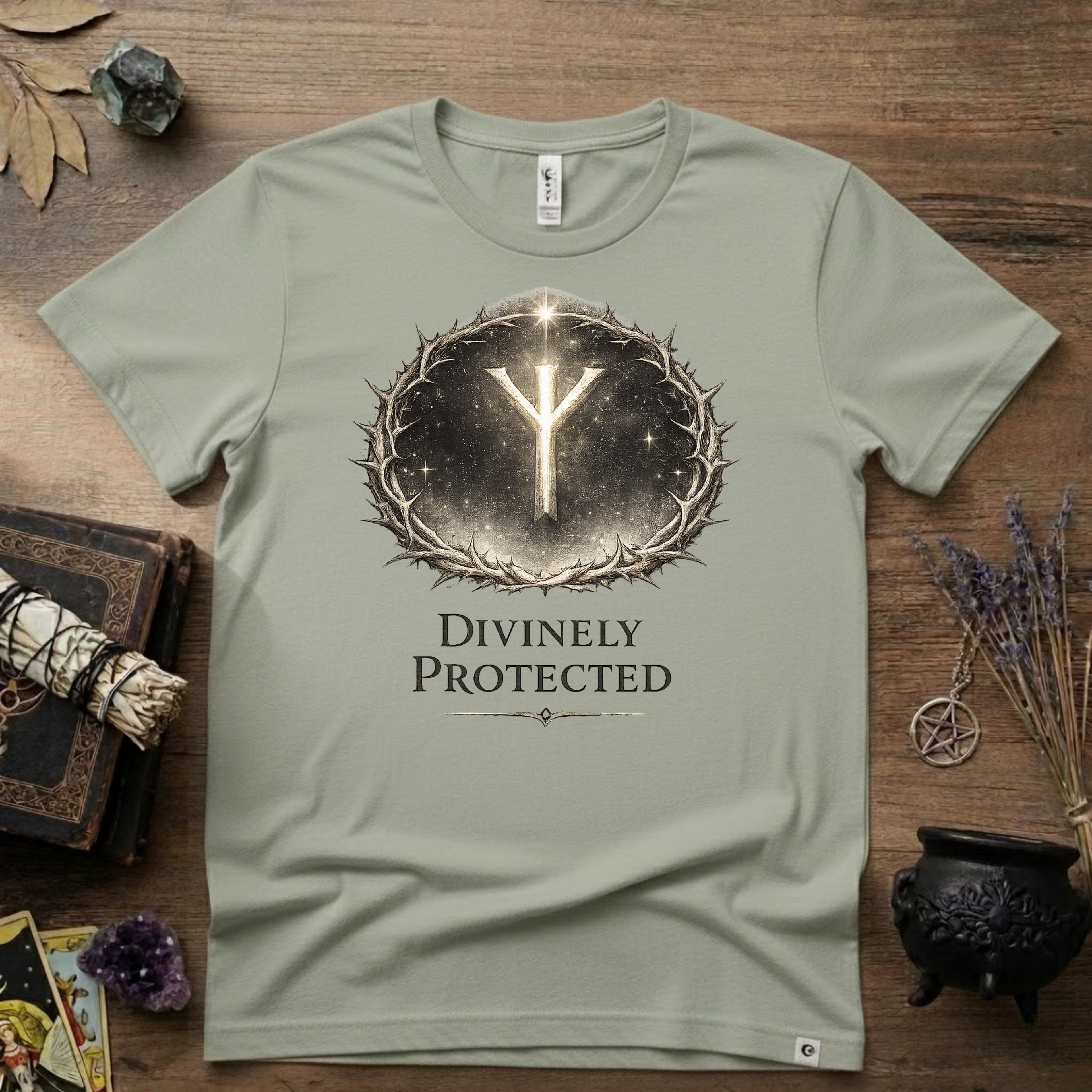 Divinely Protected Algiz Rune T-Shirt — Viking Protection Symbol Tee