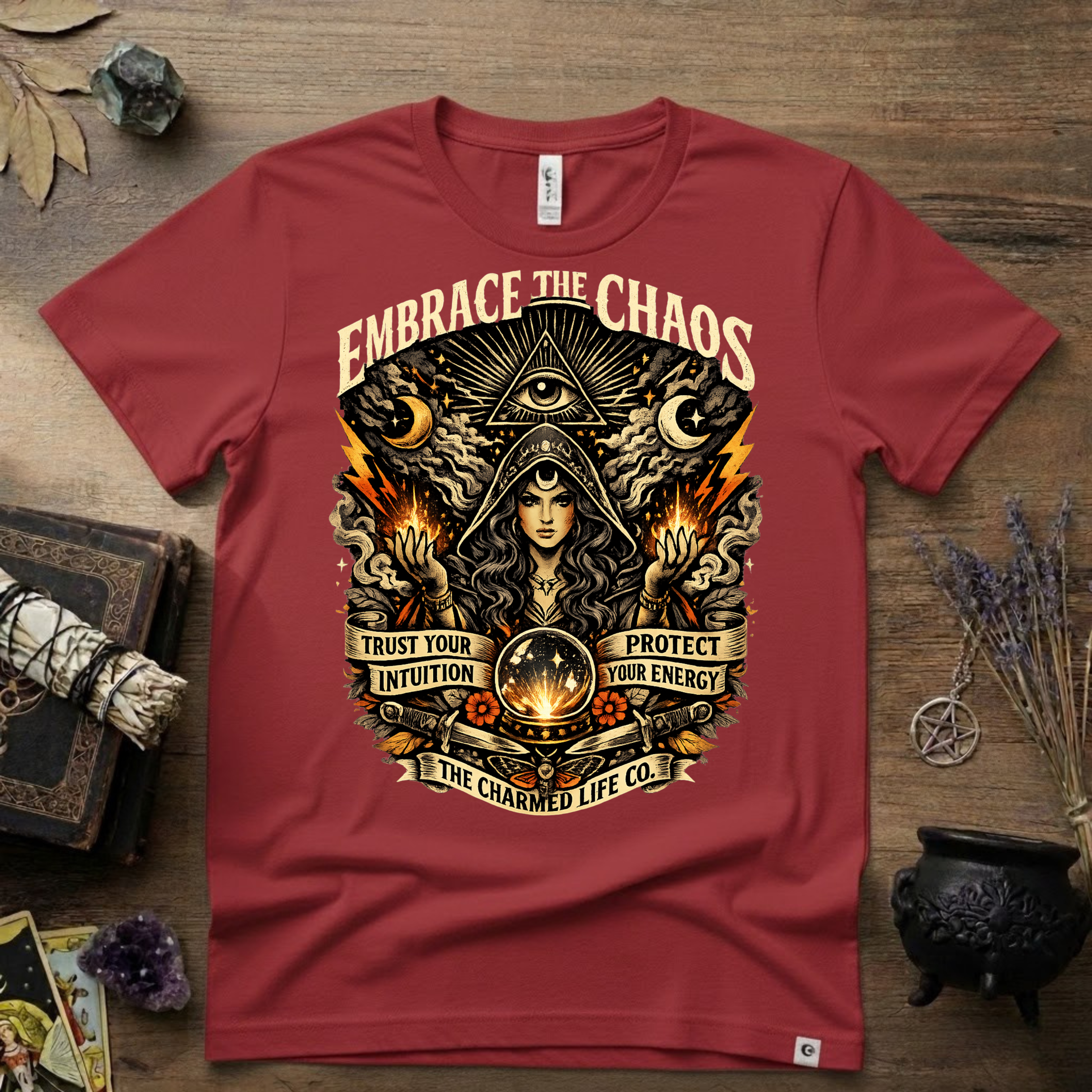 Witchy Tee "Embrace the Chaos" Graphic T-Shirt The Charmed Life Co. Logo