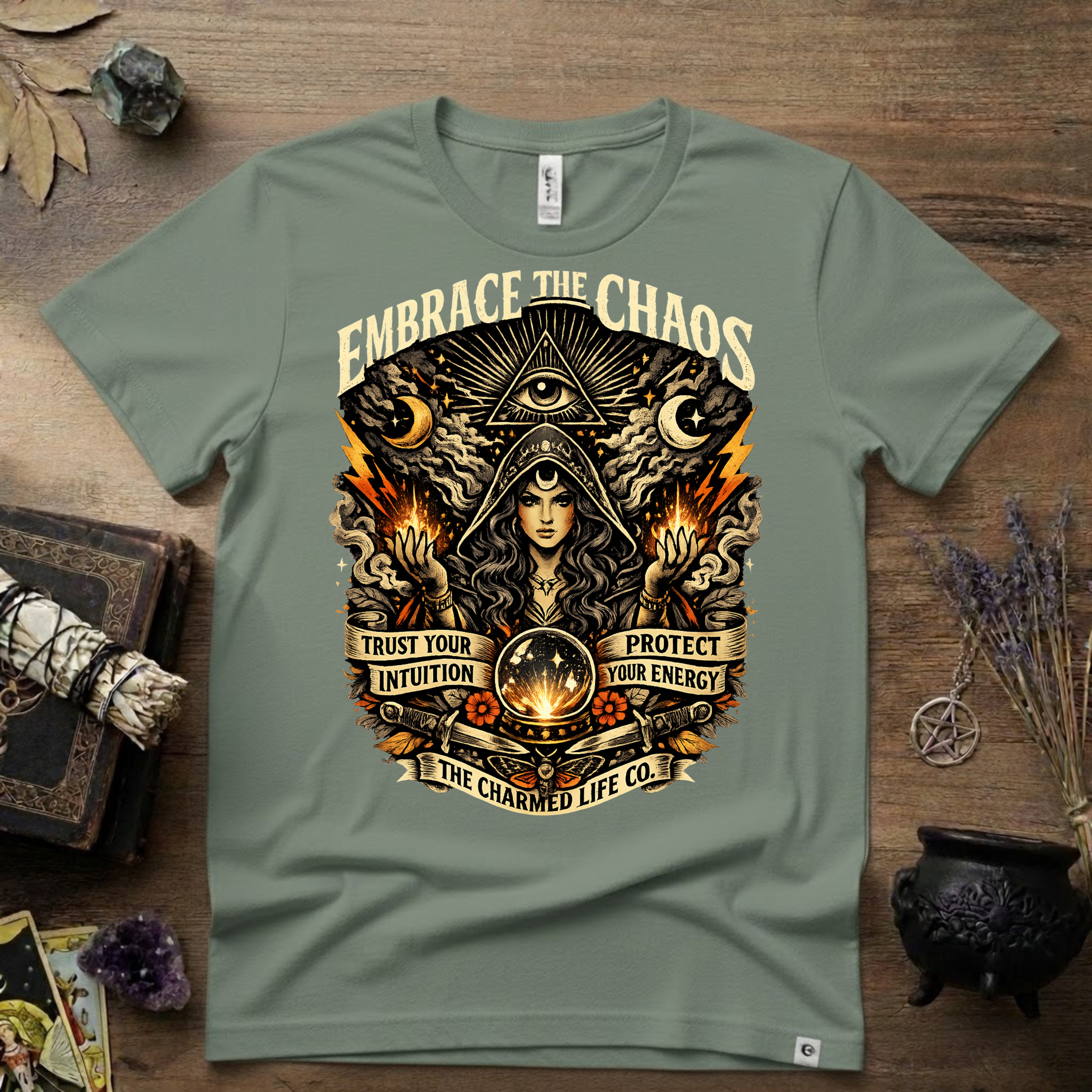 Witchy Tee "Embrace the Chaos" Graphic T-Shirt The Charmed Life Co. Logo