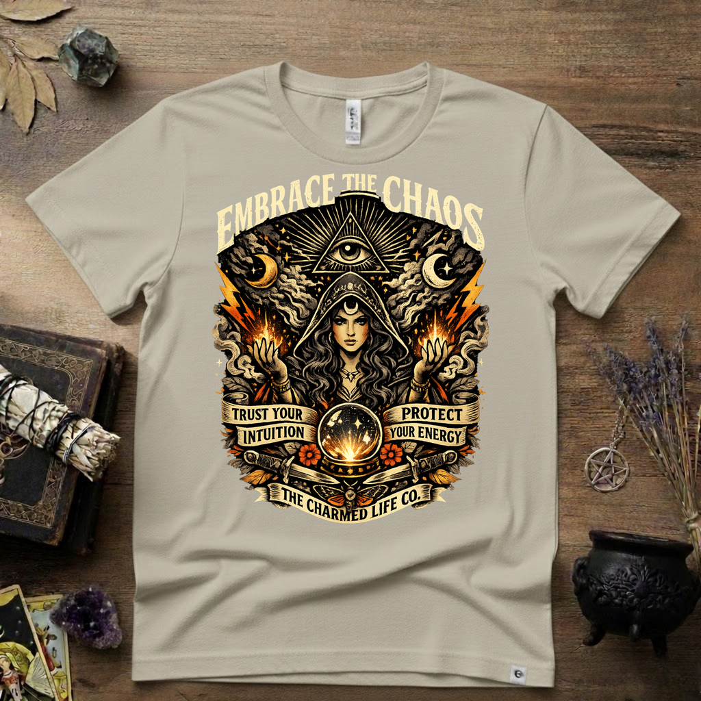 Witchy Tee "Embrace the Chaos" Graphic T-Shirt The Charmed Life Co. Logo