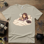 Familiar Snuggles Witchy T-Shirt — Cozy Cat Witch Tee