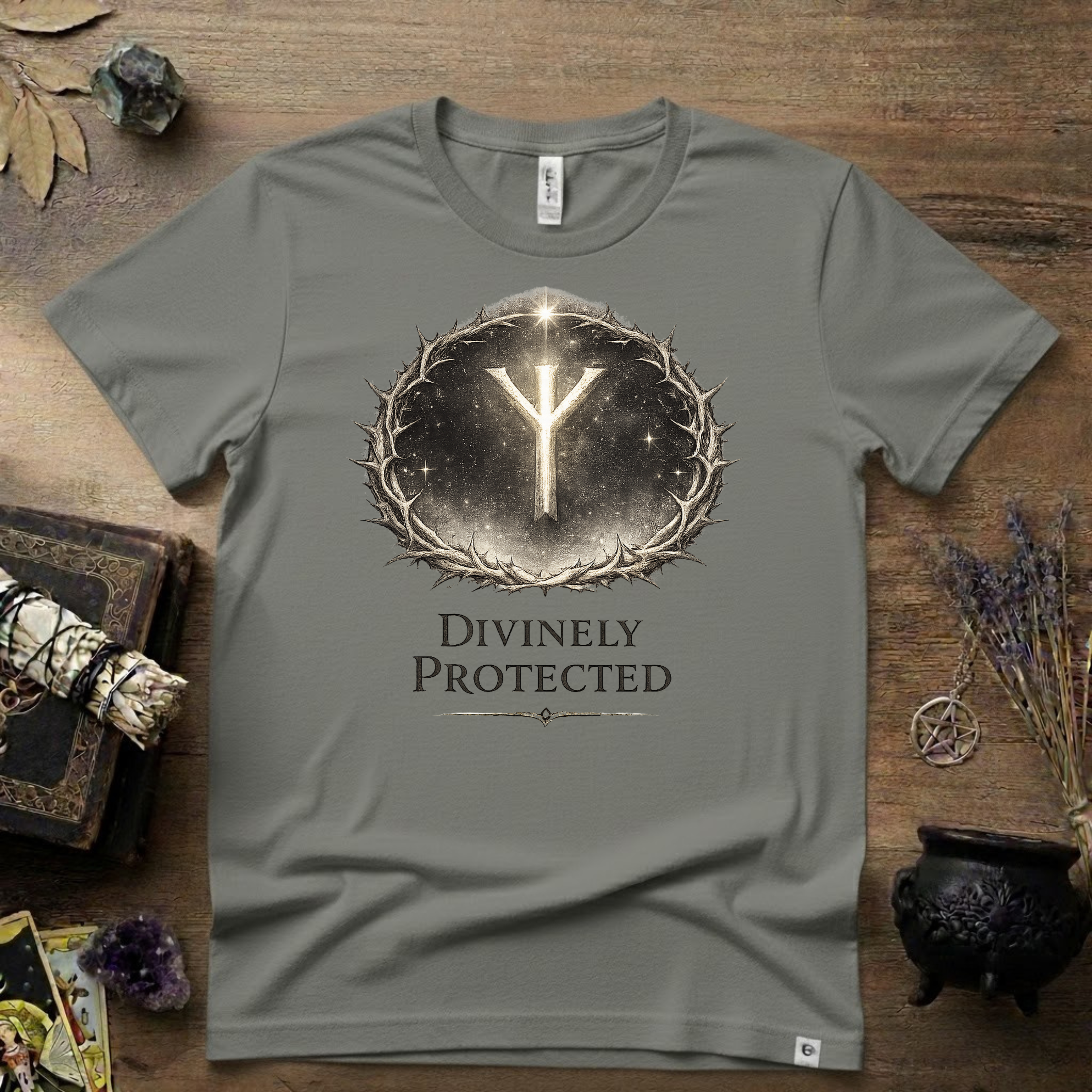 Divinely Protected Algiz Rune T-Shirt — Viking Protection Symbol Tee