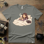Familiar Snuggles Witchy T-Shirt — Cozy Cat Witch Tee