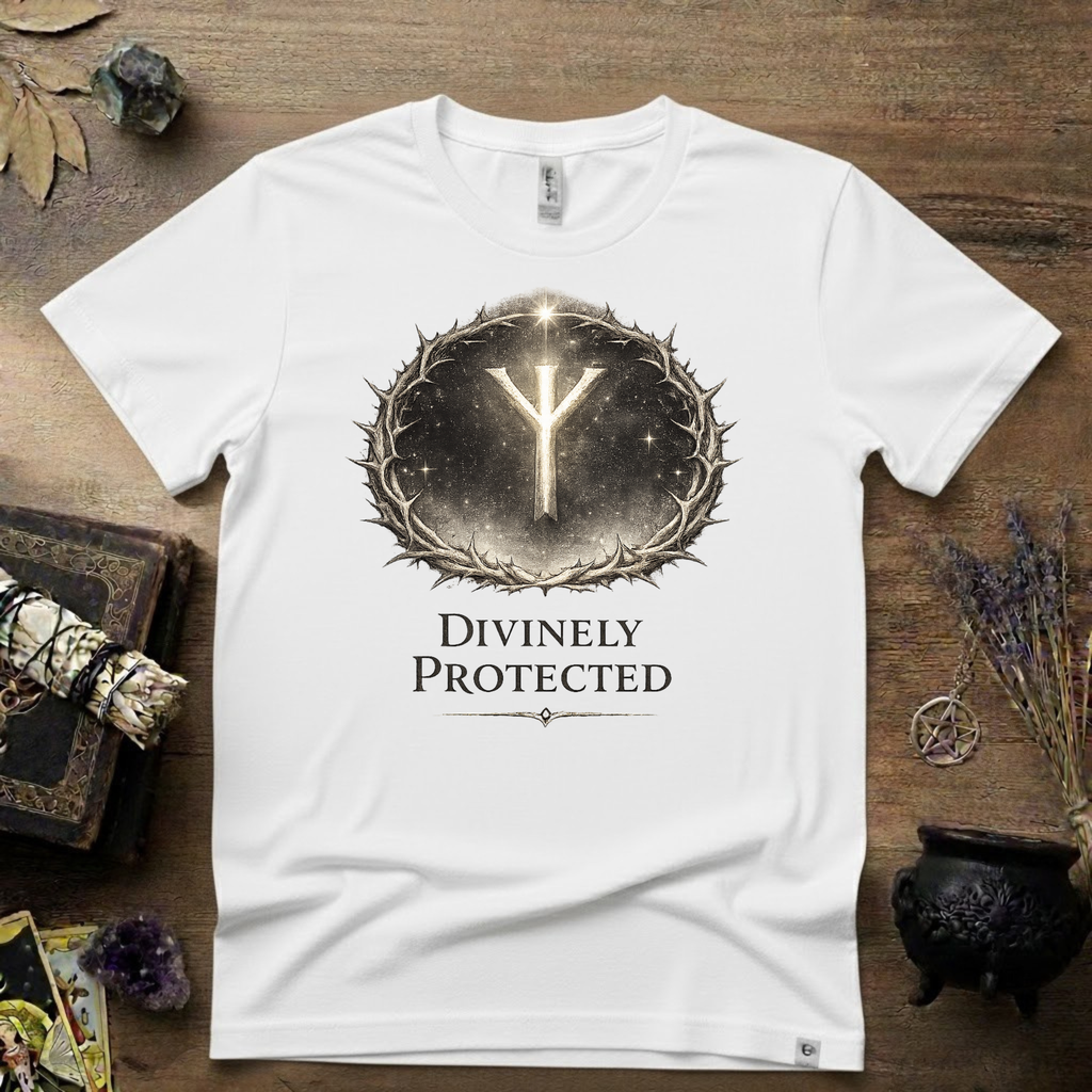 Divinely Protected Algiz Rune T-Shirt — Viking Protection Symbol Tee