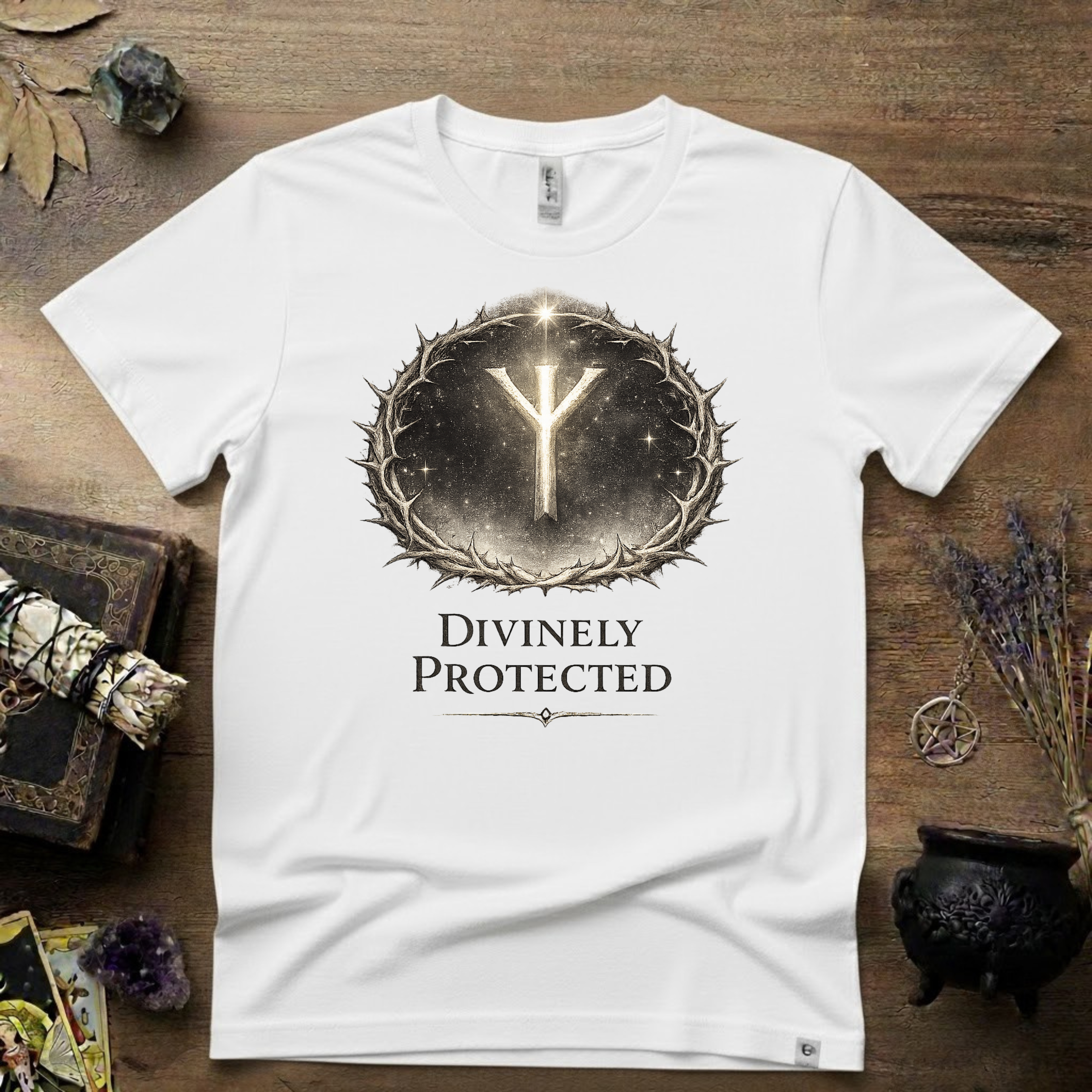 Divinely Protected Algiz Rune T-Shirt — Viking Protection Symbol Tee