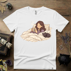 Familiar Snuggles Witchy T-Shirt — Cozy Cat Witch Tee