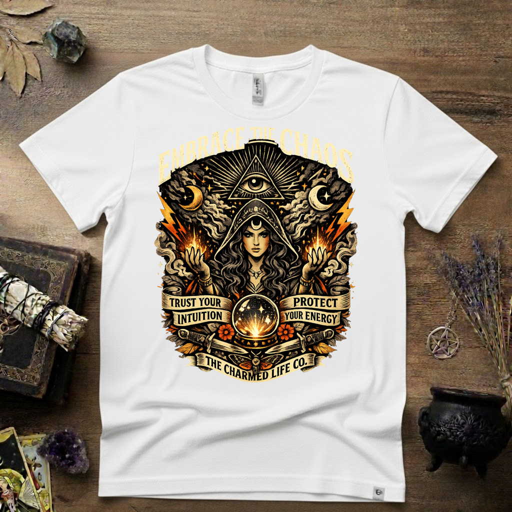 Witchy Tee "Embrace the Chaos" Graphic T-Shirt The Charmed Life Co. Logo